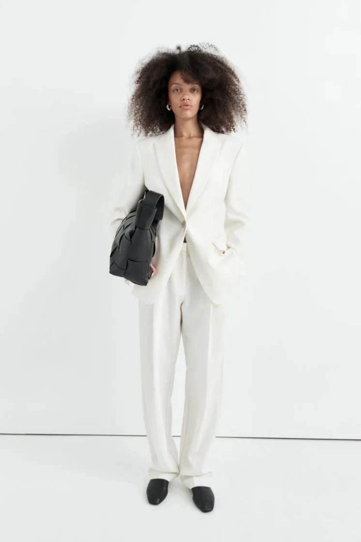 Tailored Pleat Pant in White Reflective details