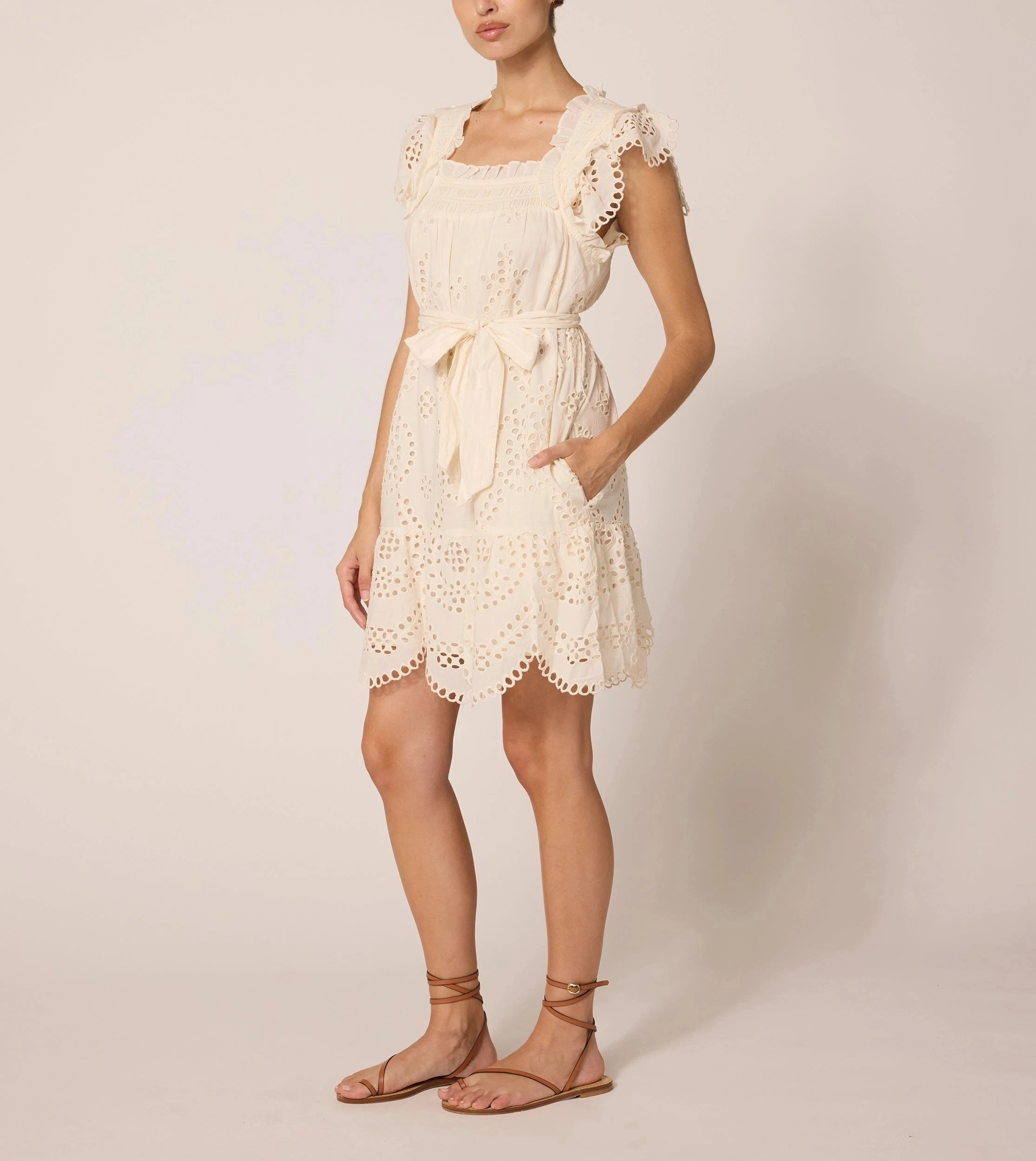 Mireya Mini Dress | Ivory Eyelet FlatlockSeamTechnique