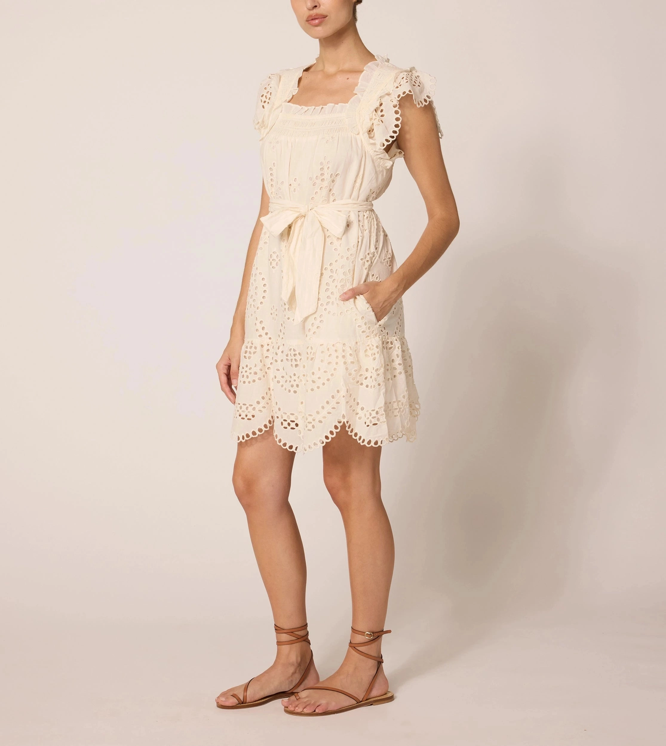 Warm Undertone Casual Layers Mireya Mini Dress | Ivory Eyelet