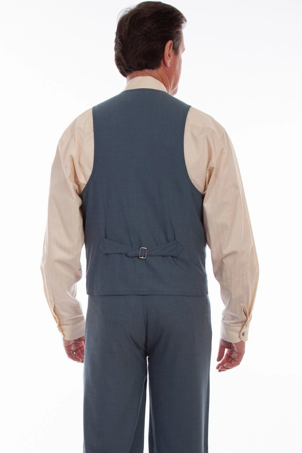 Windproof Closure Scully Mens Blue Cotton Blend Herringbone Vest