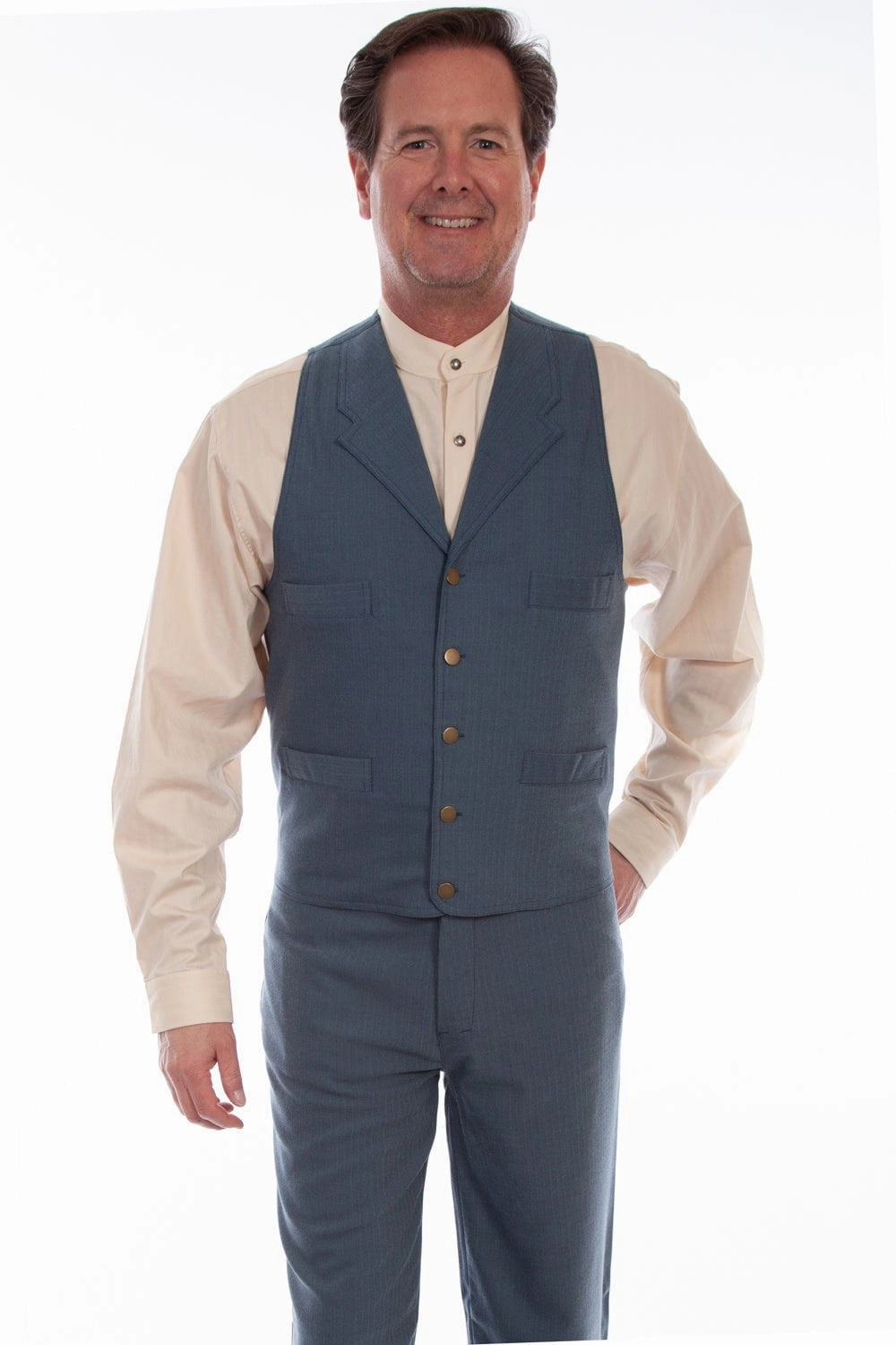 Convertible Collar Design Tear Resistant Knit Scully Mens Blue Cotton Blend Herringbone Vest