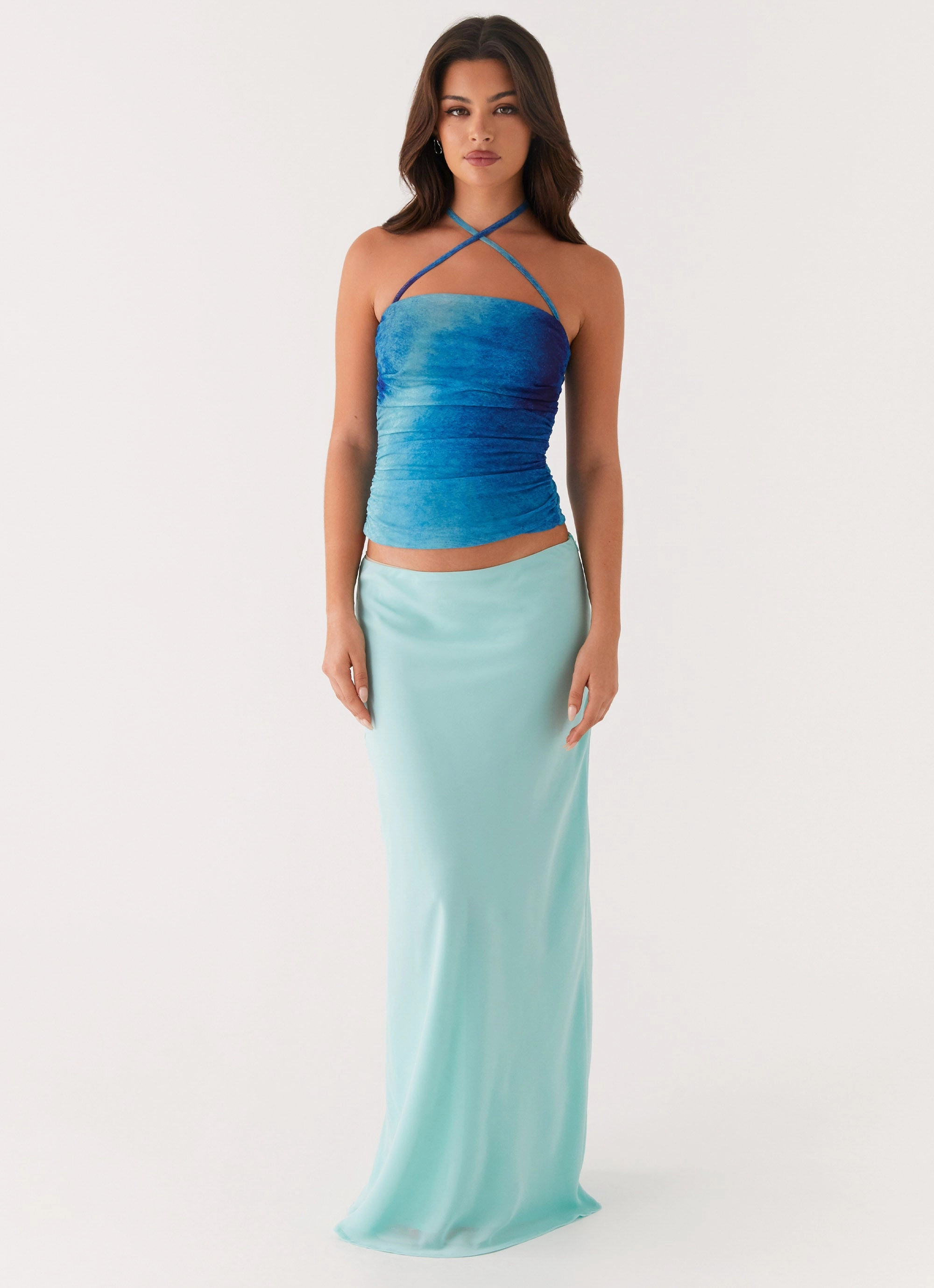 Remedy Halter Top - Blue Tie Dye Circular Knit Technology