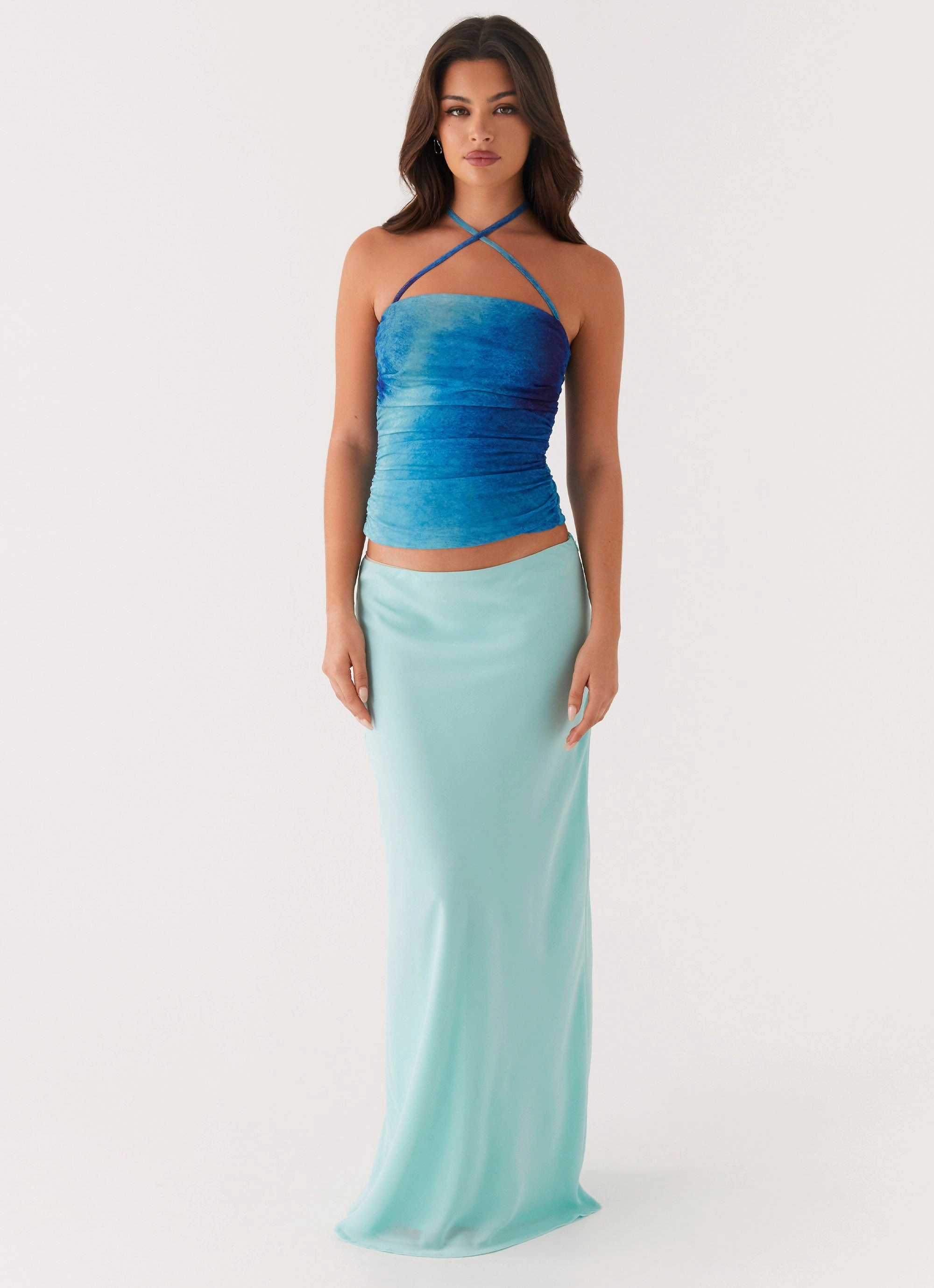 ReflectiveTrim LowProfileDesign Remedy Halter Top - Blue Tie Dye