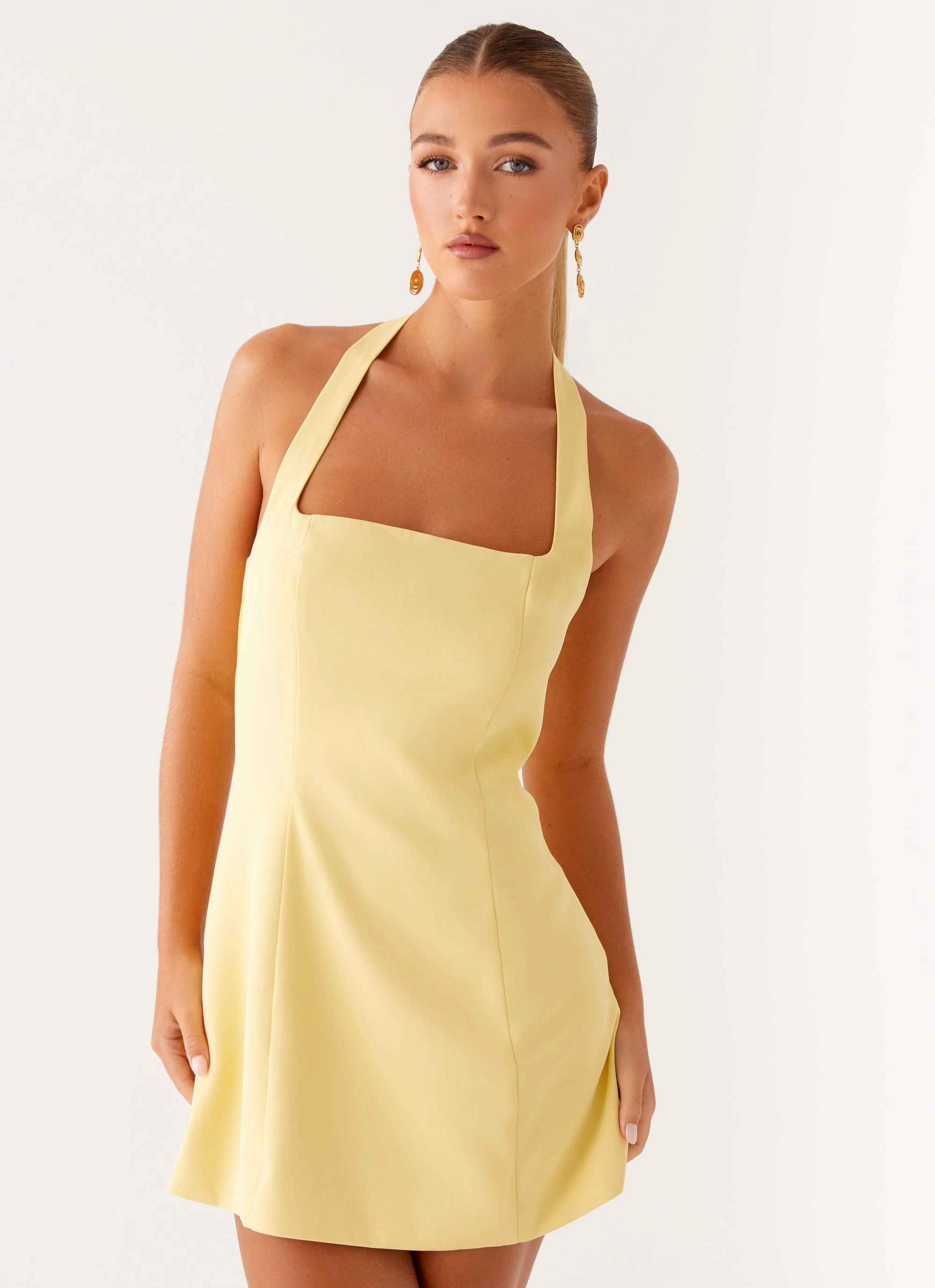 Light Appeal Feminine off-the-shoulder gown Remi Halter Mini Dress - Yellow