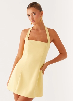 Minimalist-Trend Soft Structure Remi Halter Mini Dress - Yellow