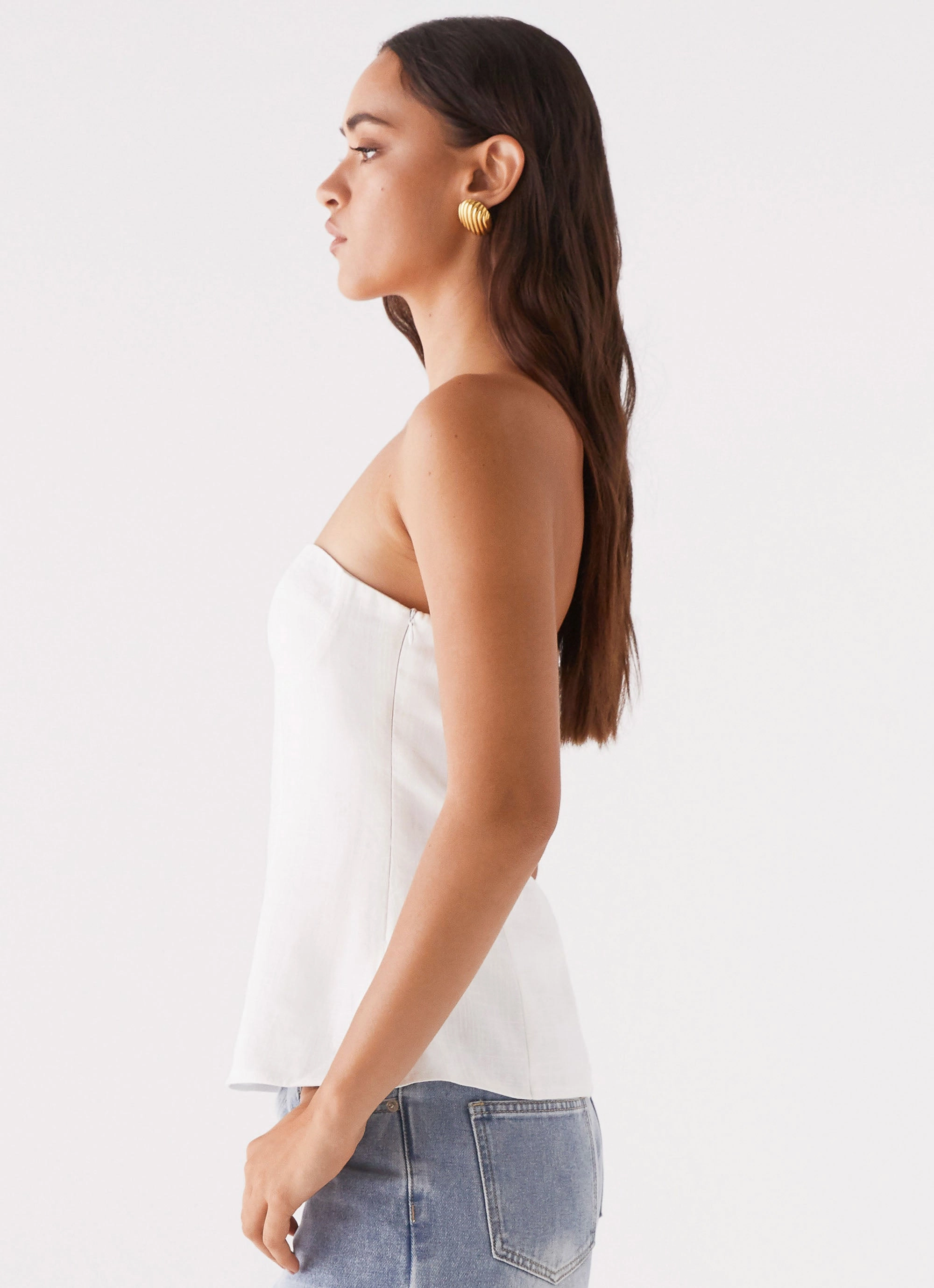 Rennie Linen Bustier Top - White Timeless Cut