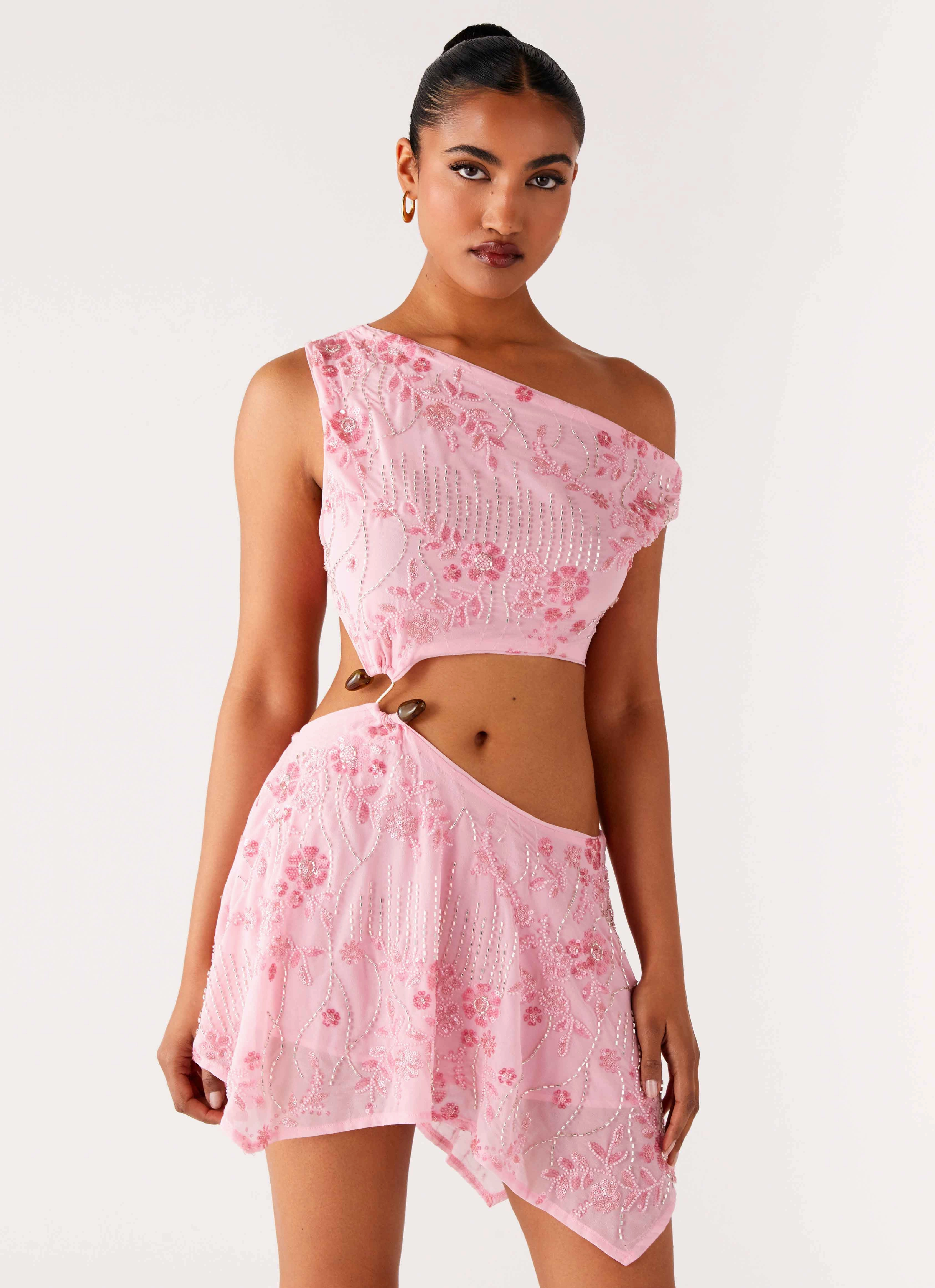 Aletta Sequin Mini Dress - Pink Satin Fabric Versatile Layer