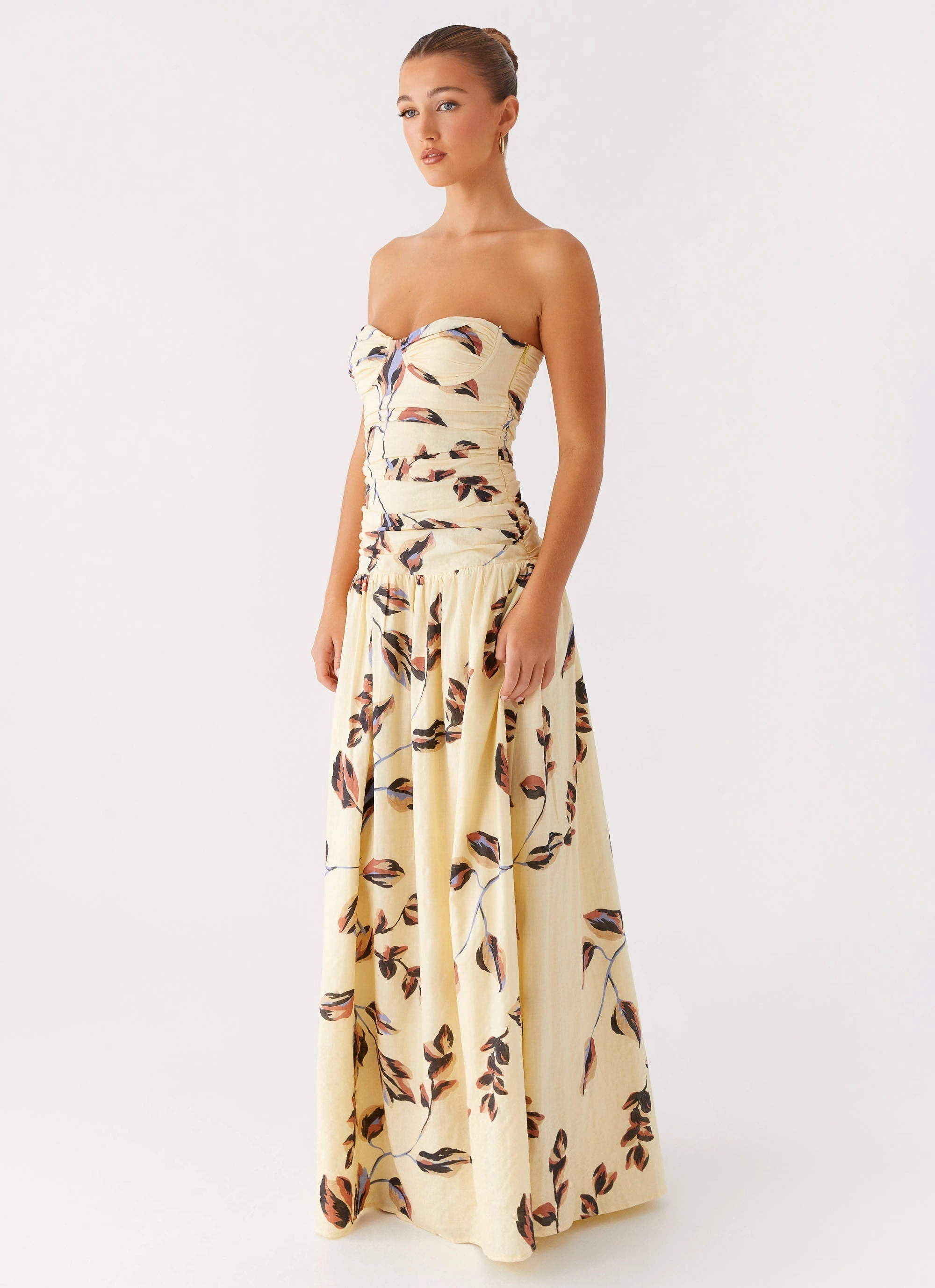 Rhea Ruched Maxi Dress - Buttercream Bliss Polite Vibe