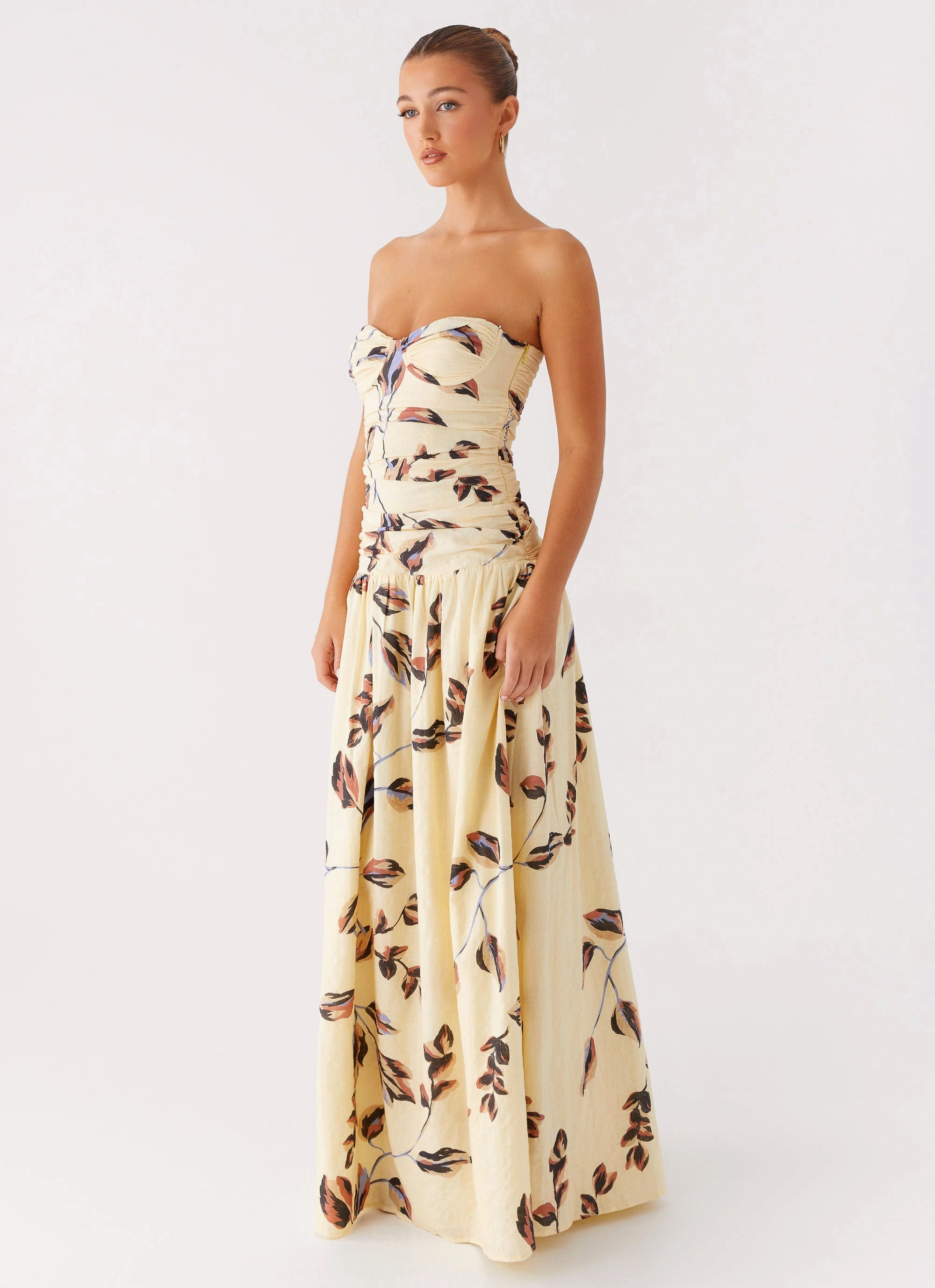 Elegant Detail Kind Glow Rhea Ruched Maxi Dress - Buttercream Bliss