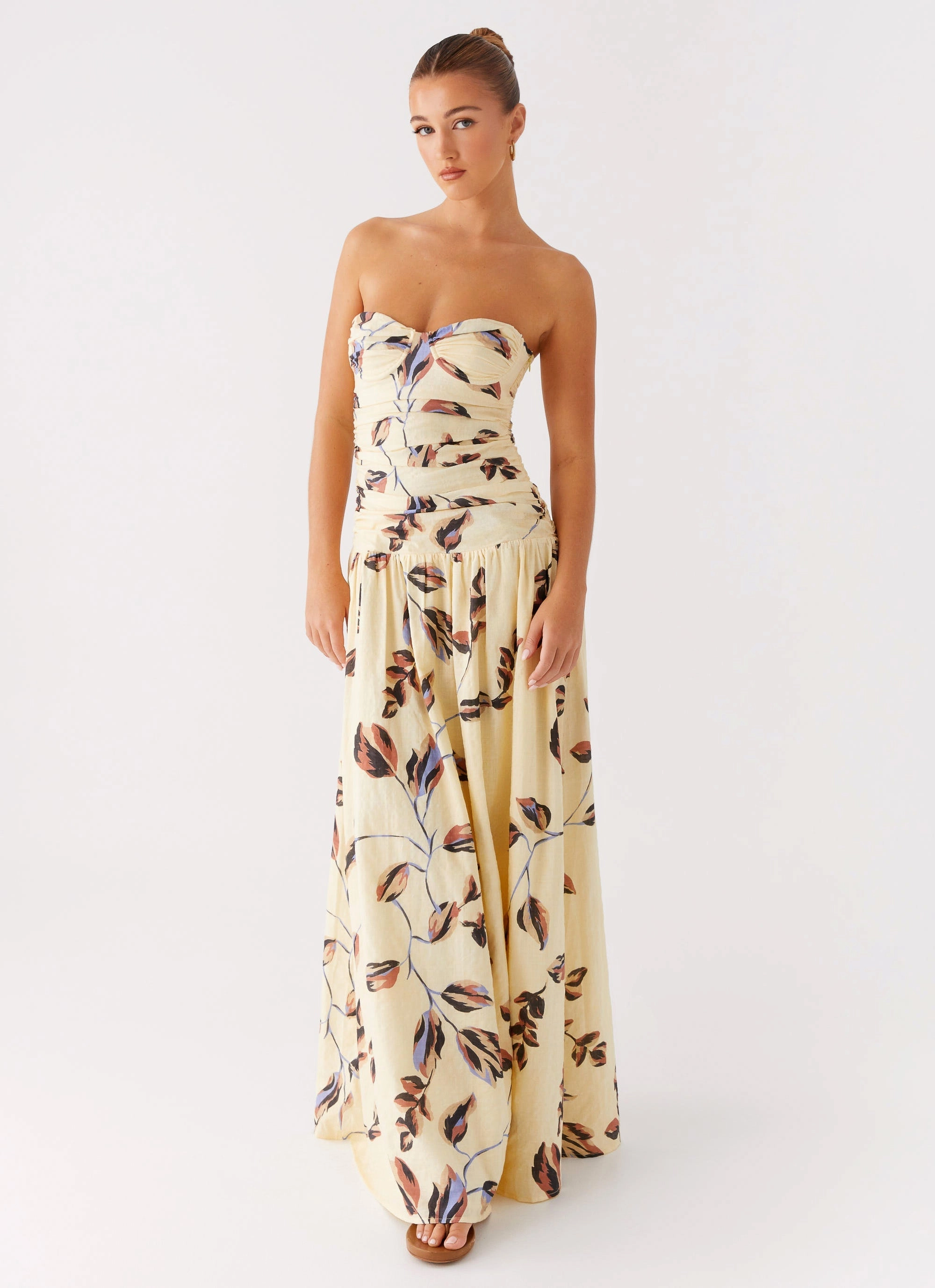 Rhea Ruched Maxi Dress - Buttercream Bliss Coffee Break