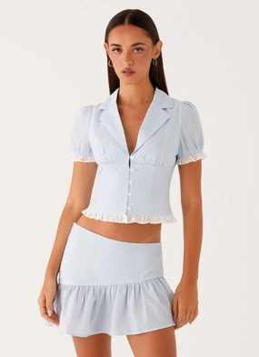 Bennett Button Up Top - Blue White Stripe OdorResistantTechnology