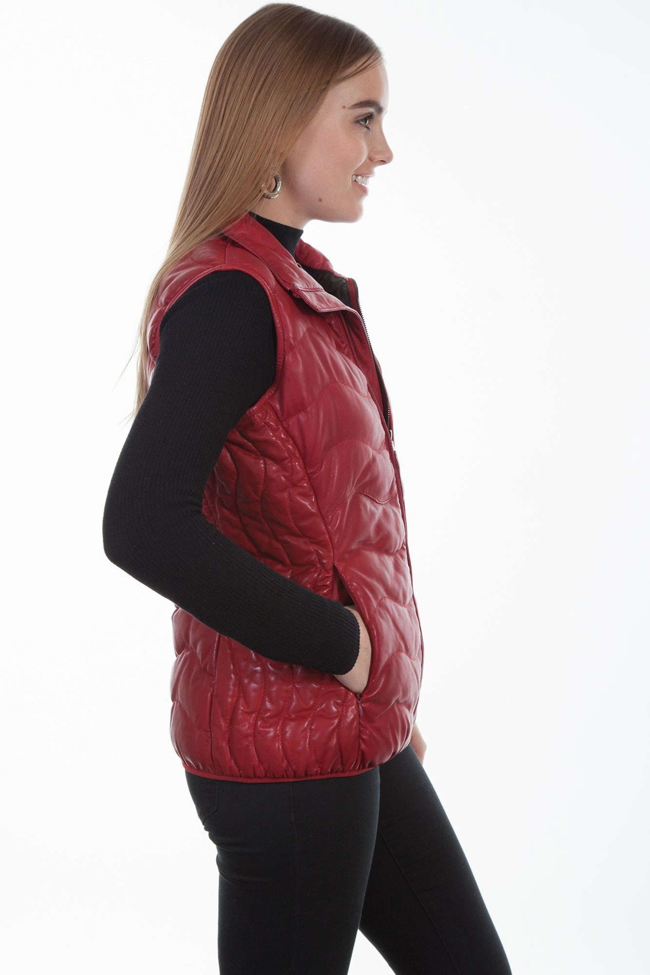 Fashion Knit Knit Essentials Scully Womens Red Soft Lamb Puffer Vest