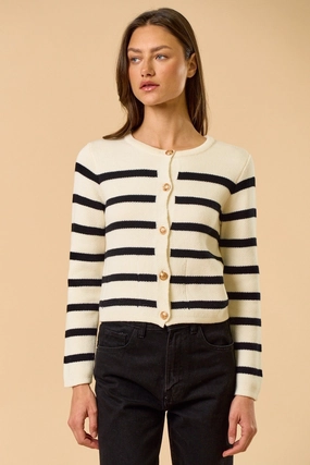 Striped Gold Button Cardigan Soft Knit Style