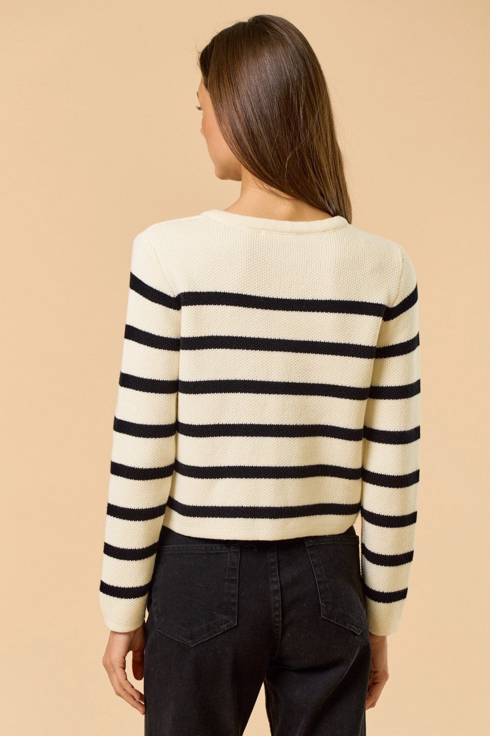Chilly Weather Timeless Appeal Striped Gold Button Cardigan