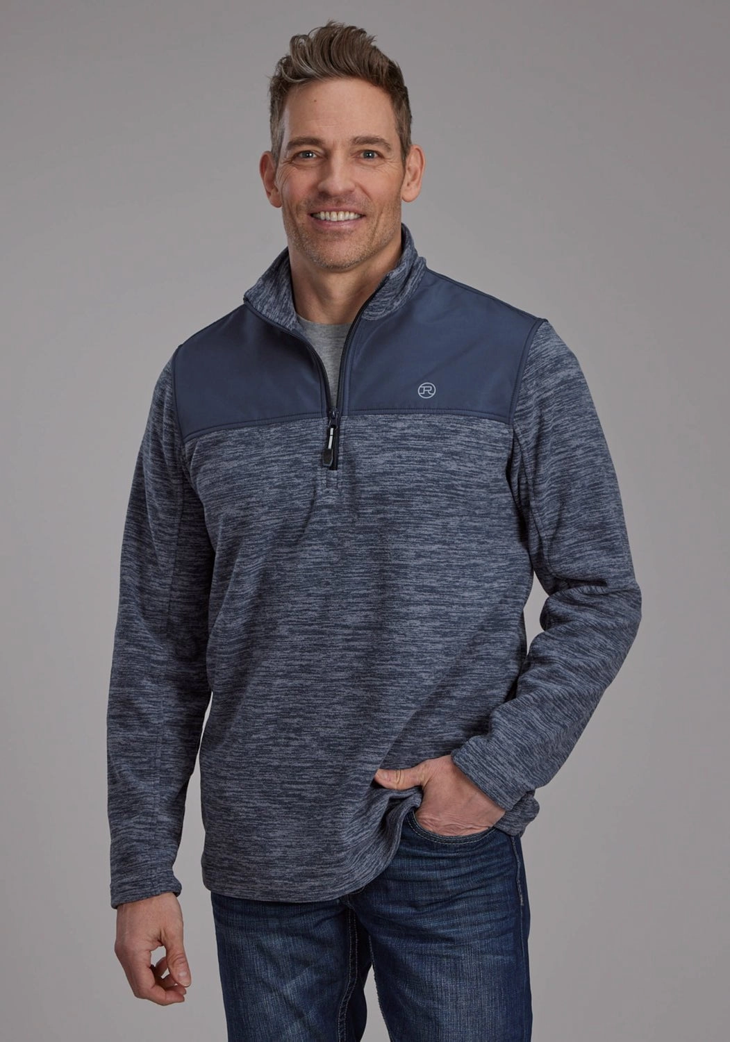 Weatherproof Zipper Tech Multi Layer Construction Roper Mens 2253 Heathered Blue Fleece Fleece Jacket
