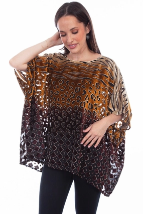 Cozy and Soft Scully Womens Velvety Burnout Brown Ombre Nylon Viscose Poncho