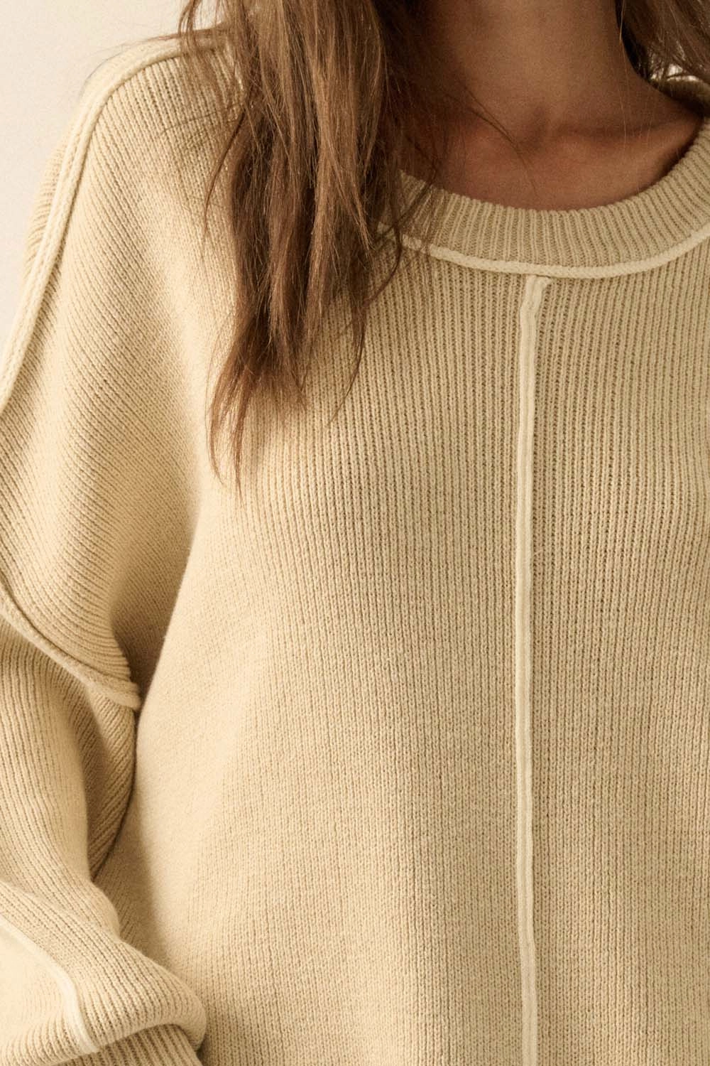 NaturalFiberBlend Sustainable Fabric Blend Ribbed Knit Oversized Sweater - Oatmeal