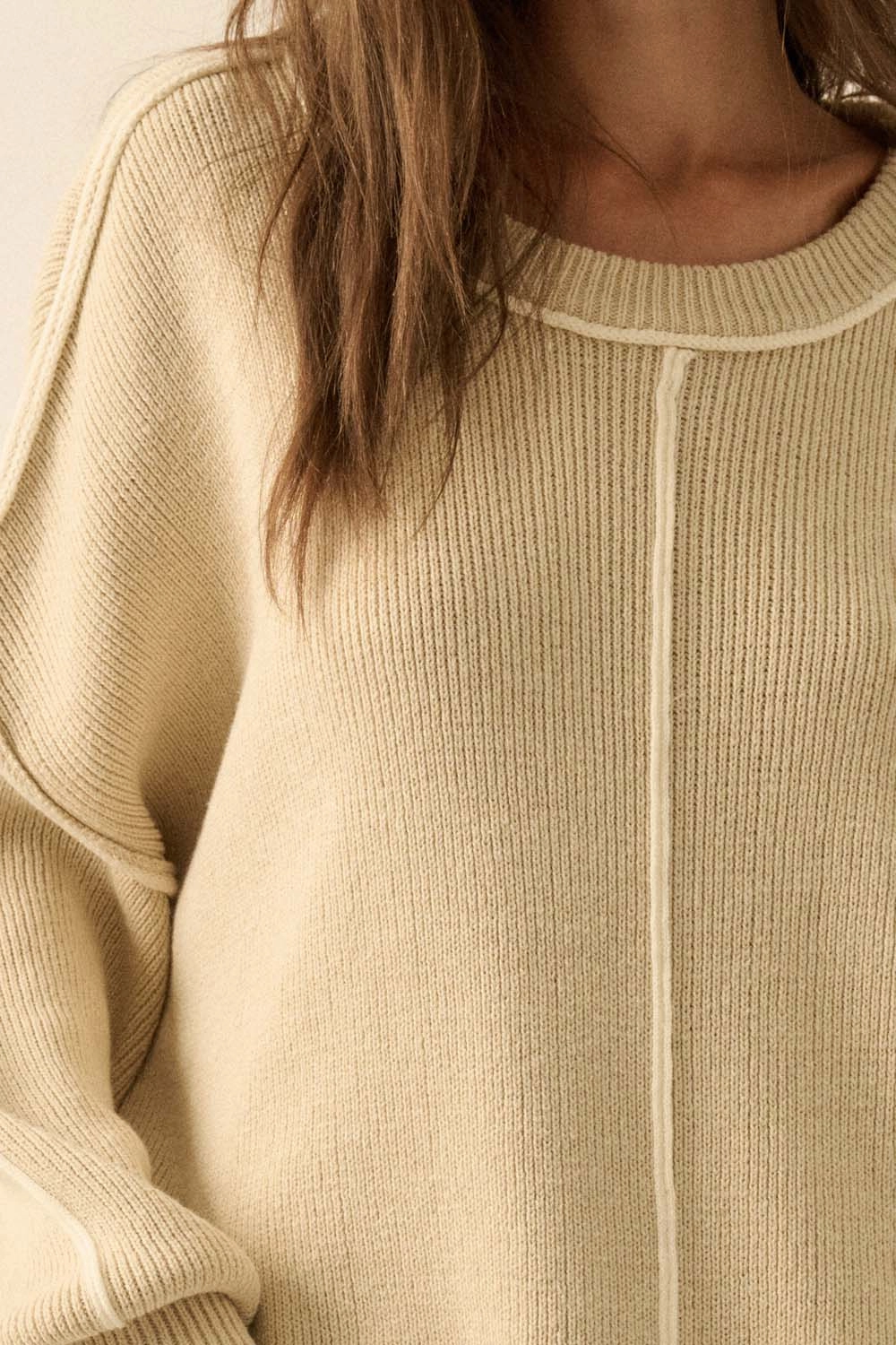Ribbed Knit Oversized Sweater - Oatmeal Cozy Wear