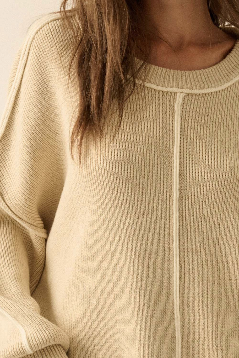 Ethically Sourced Material FadeResistant Dye Ribbed Knit Oversized Sweater - Oatmeal