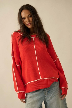 Casual Vibes Winter Essential Ribbed Knit Oversized Sweater - Red
