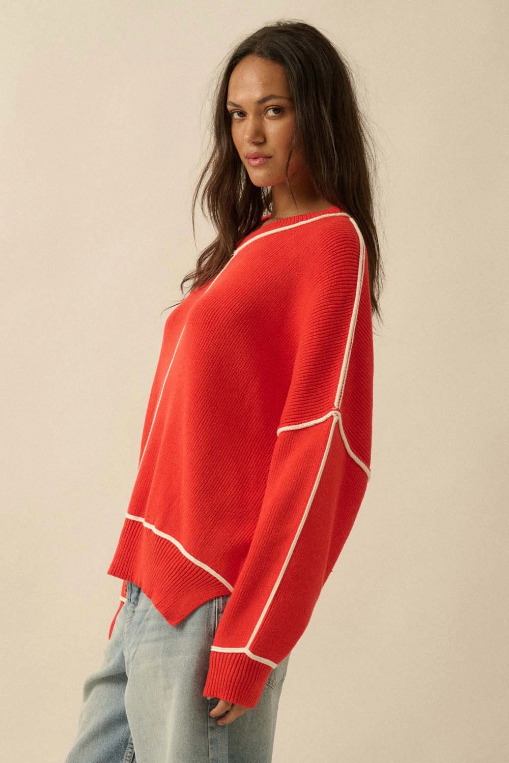 UltraSoft Blend Ribbed Knit Oversized Sweater - Red