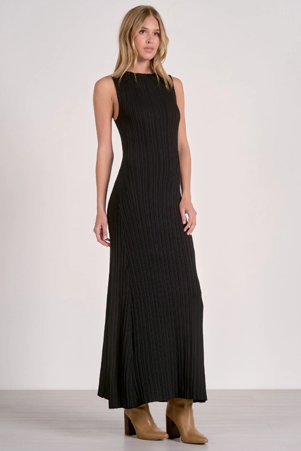 Ribbed Knit Sweater Midi Dress Snap-Closure