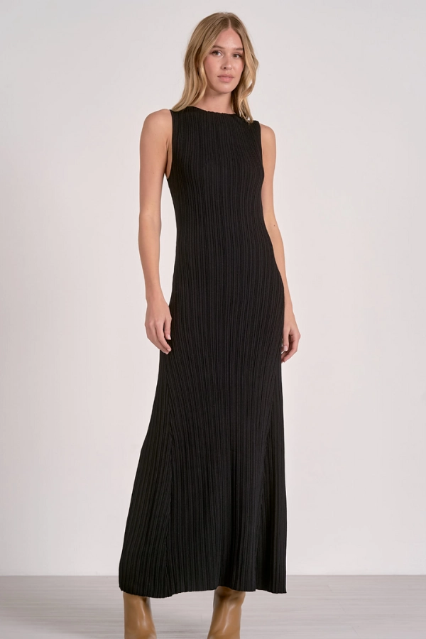 Smile Soft Ribbed Knit Sweater Midi Dress