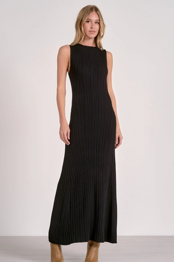 Urban Minimalism Ribbed Knit Sweater Midi Dress