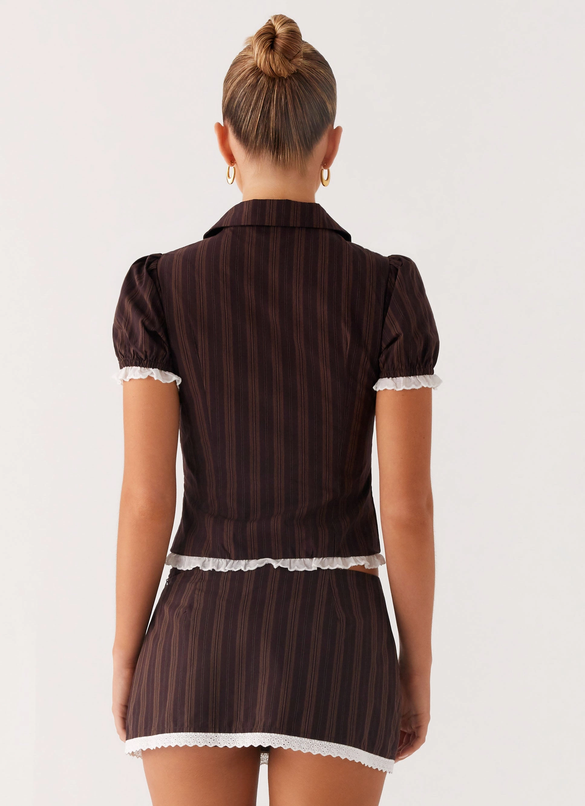 Bennett Button Up Top - Toffee Stripe Wear Resistant Fabric