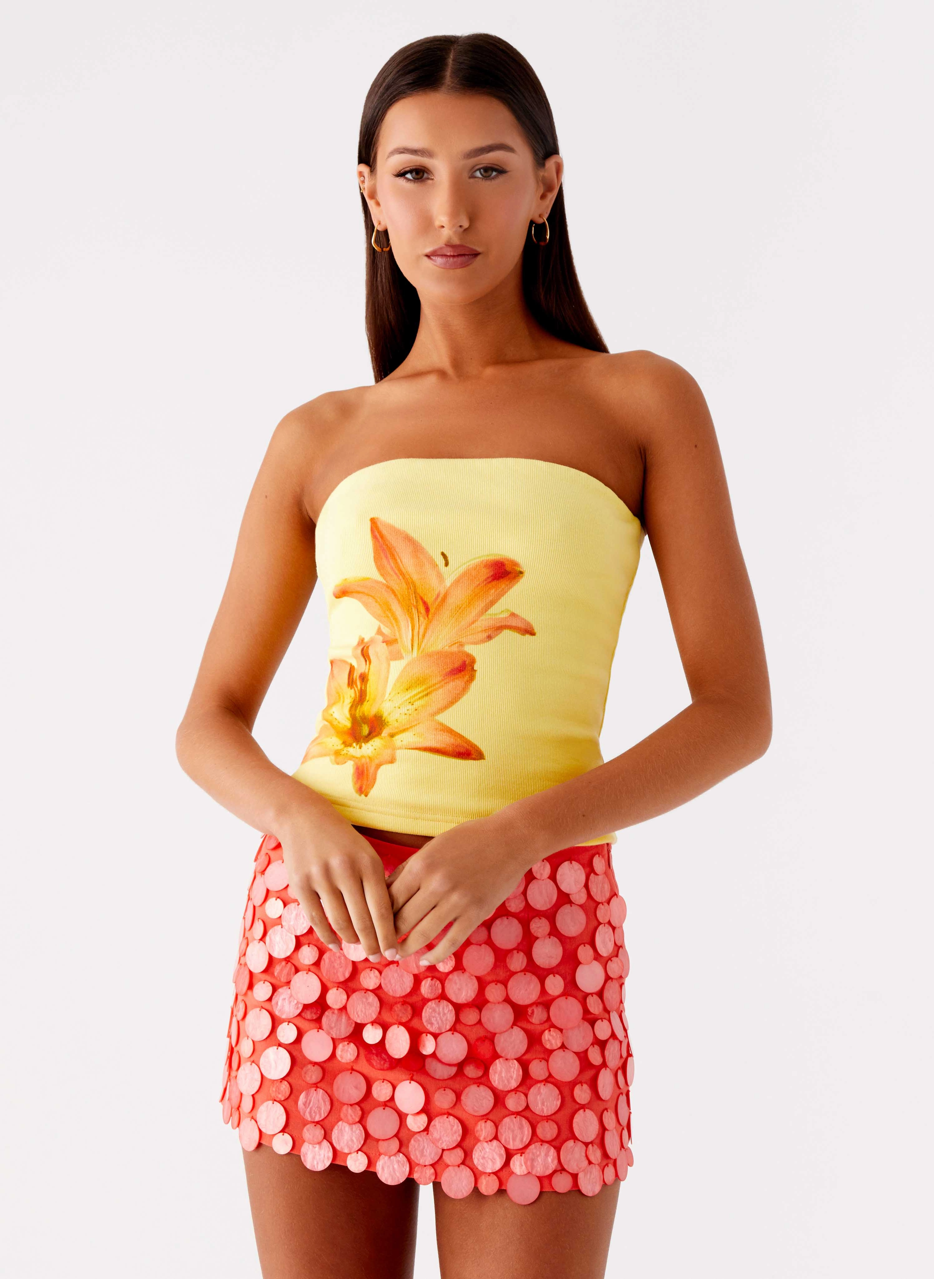 Danta Strapless Top - Yellow Relaxed Look Durable Fiber Blend