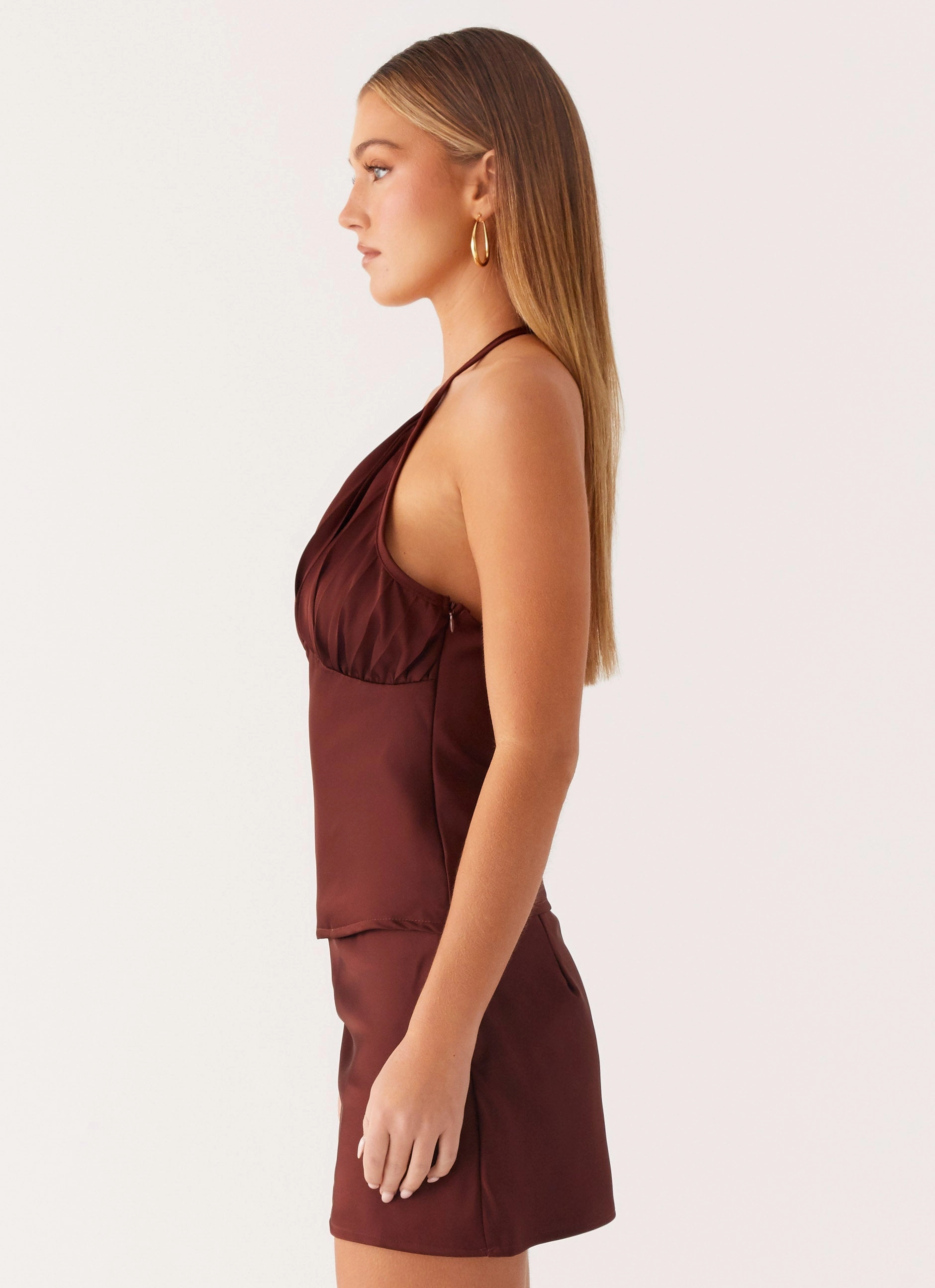 Mabel Halter Top - Chocolate Fade Resistant Dye Simple Shirt