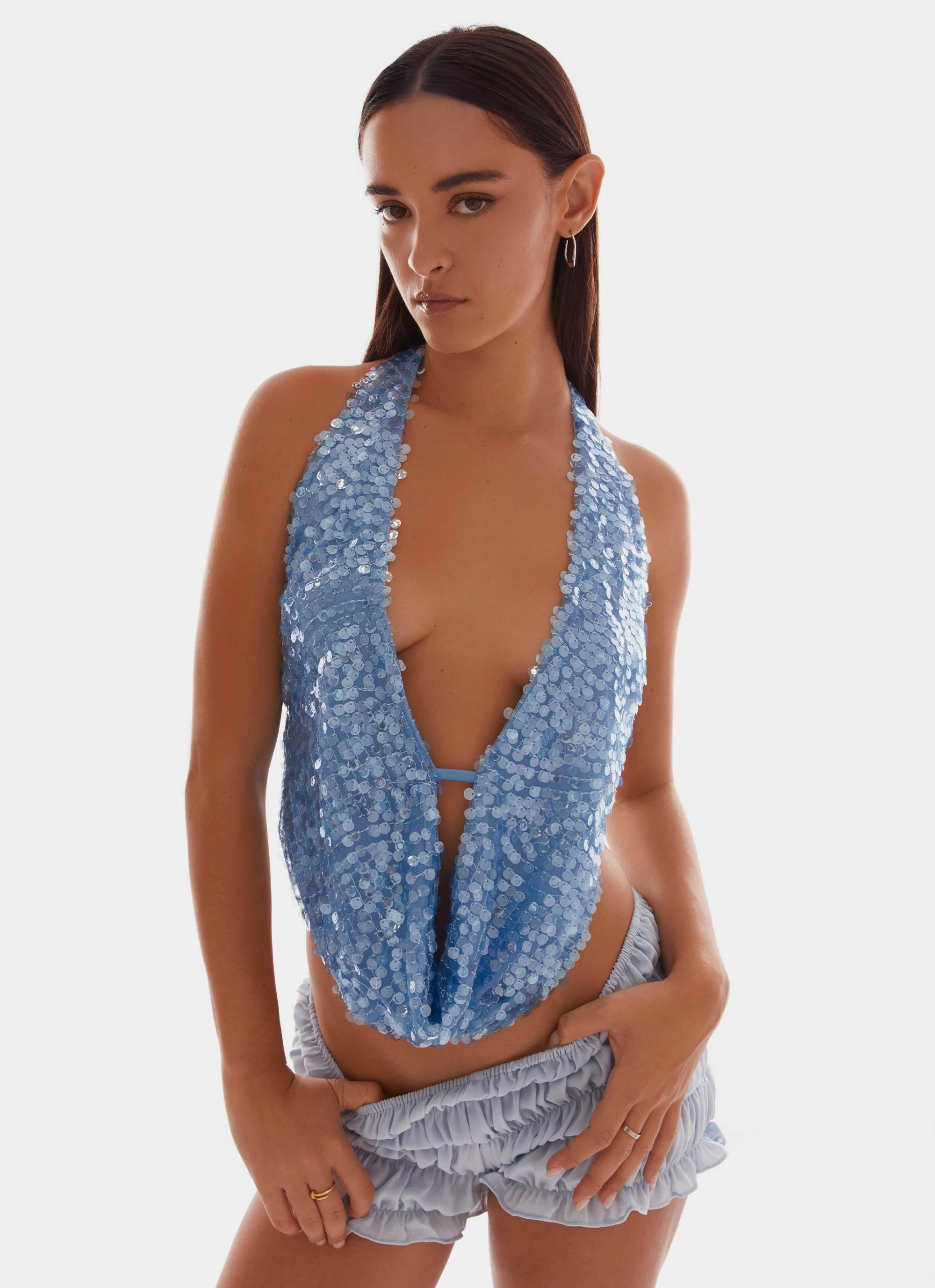 Rio Dreams Cowl Neck Halter Top - Blue LowProfileSeams
