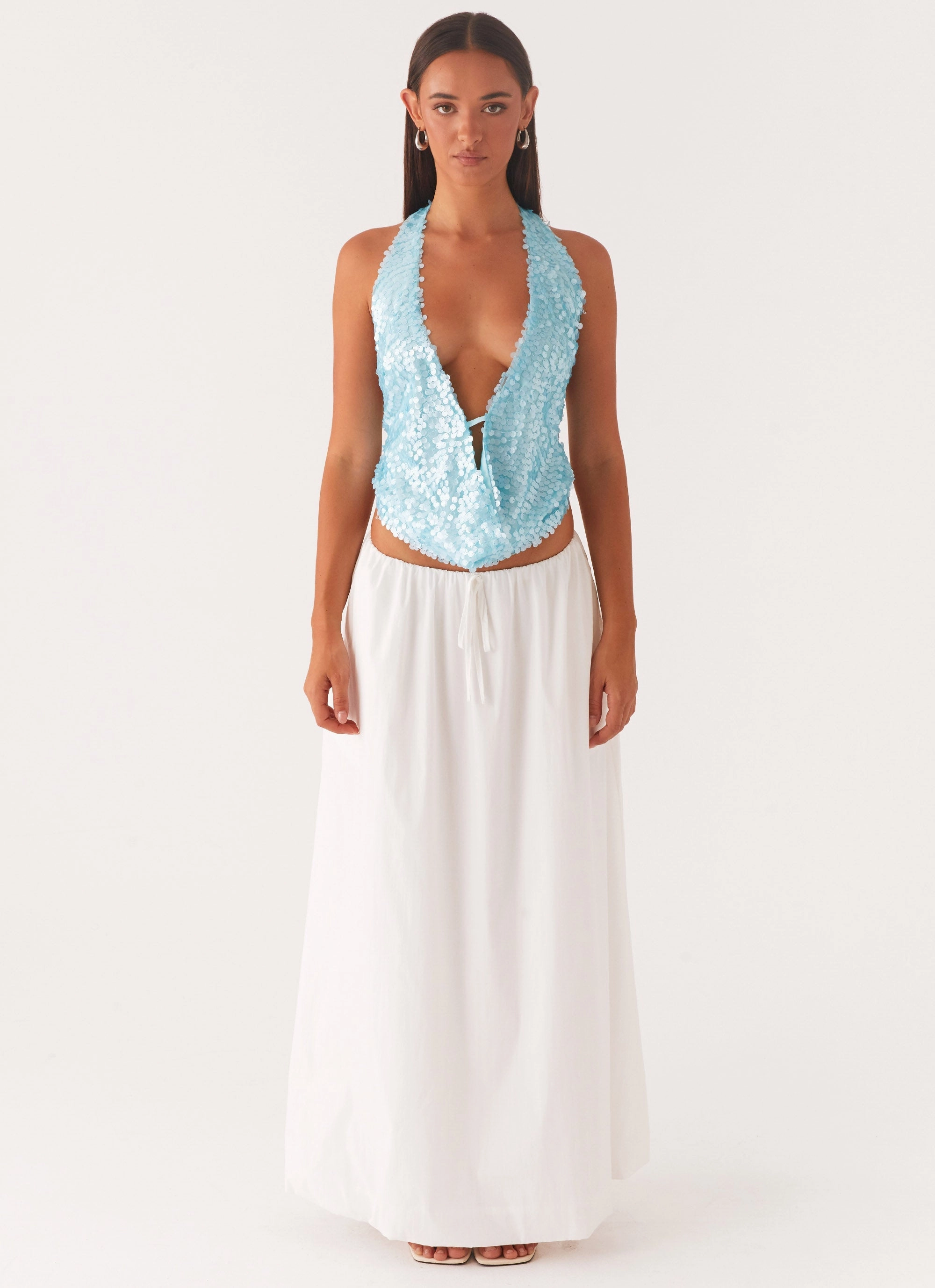 Rio Dreams Cowl Neck Halter Top - Turquoise SustainableBlend