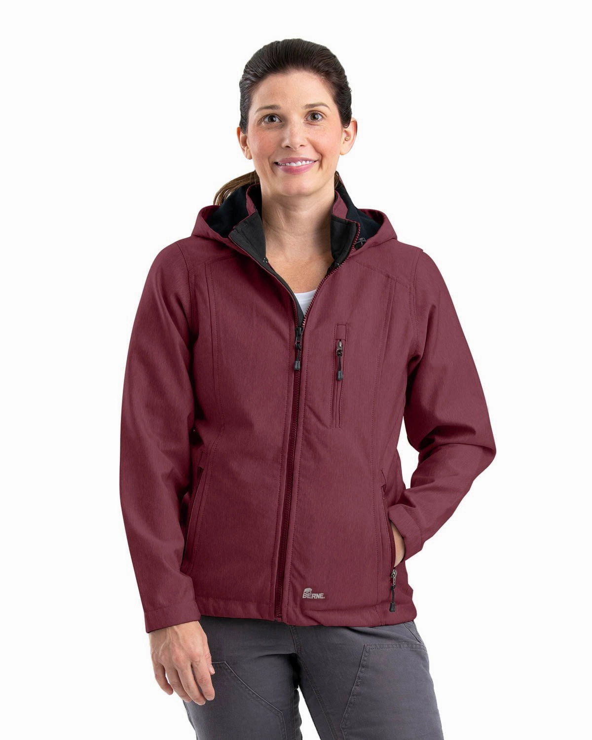 Berne Maroon Polyester Ladies Eiger Hooded Softshell Seamless Technology