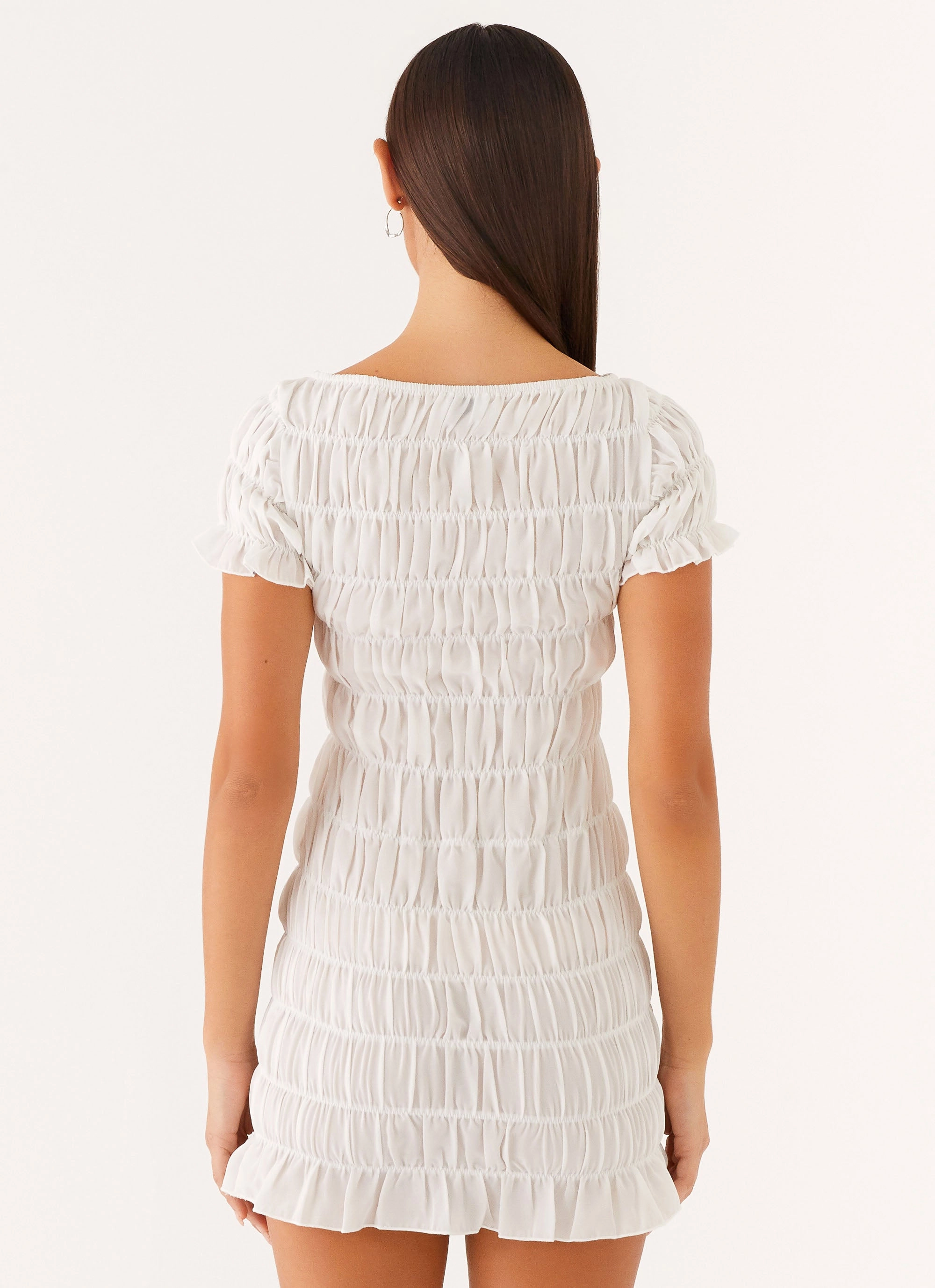 Rita Ruched Mini Dress - White Modern Aesthetic Layered Fabric