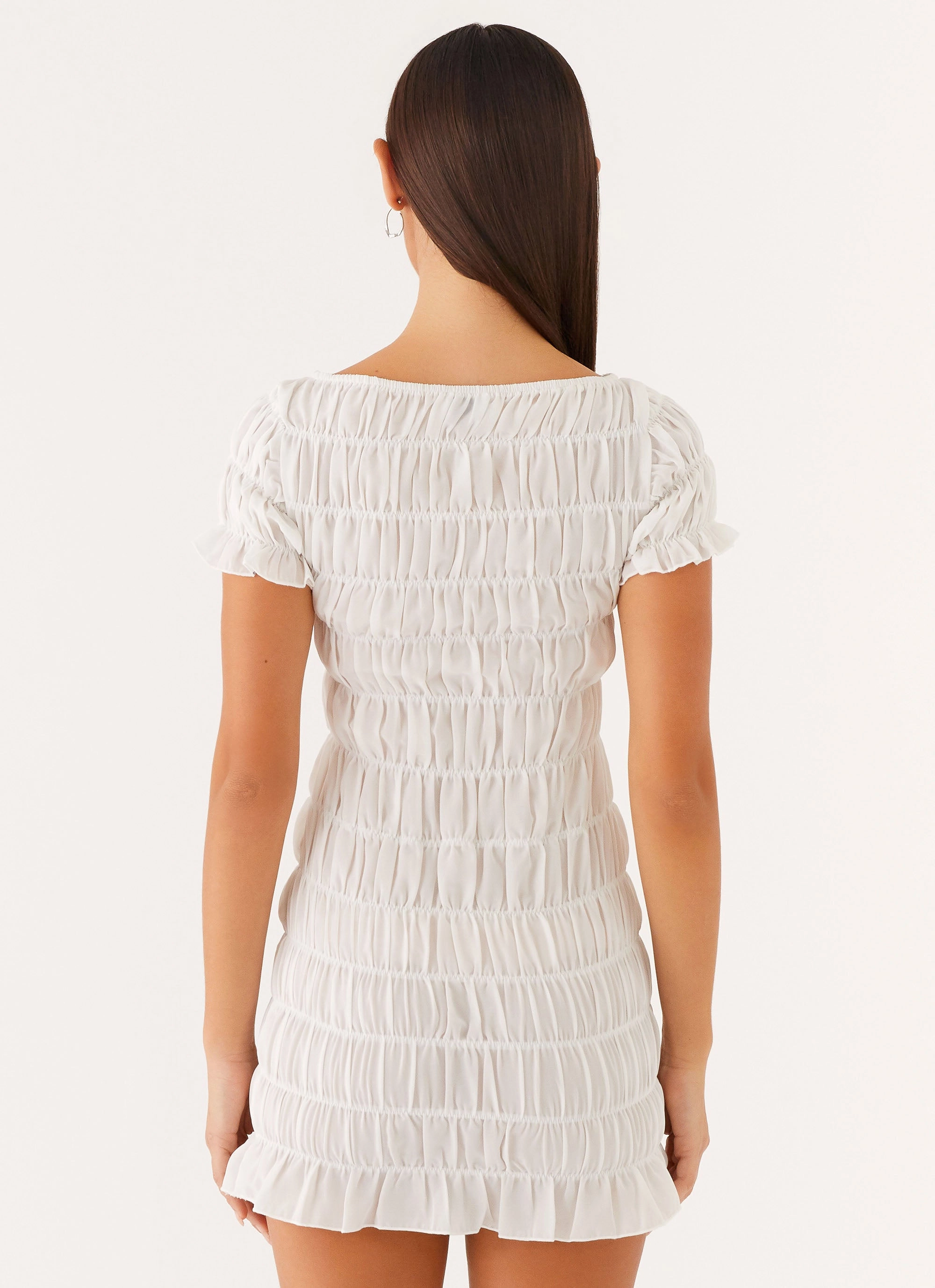 Rita Ruched Mini Dress - White Floor-Length