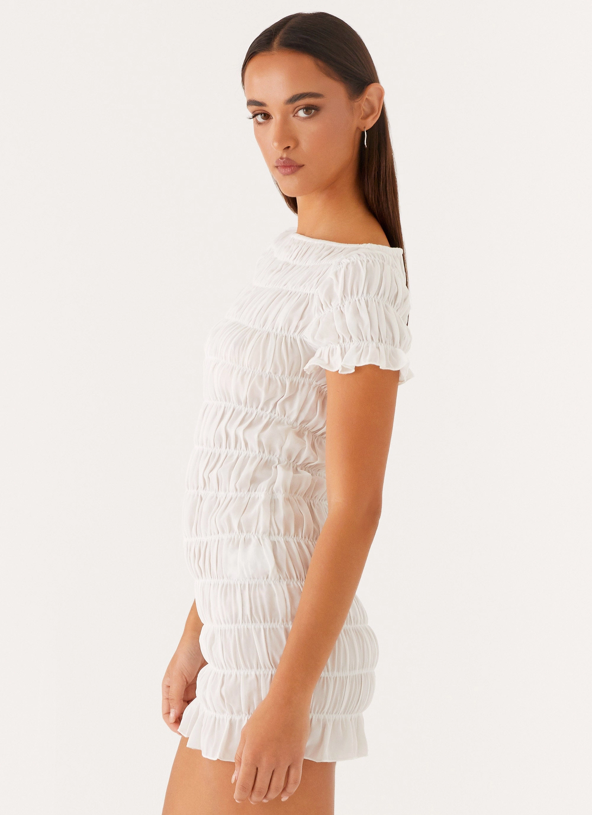 Rita Ruched Mini Dress - White All Season Travel-Essential