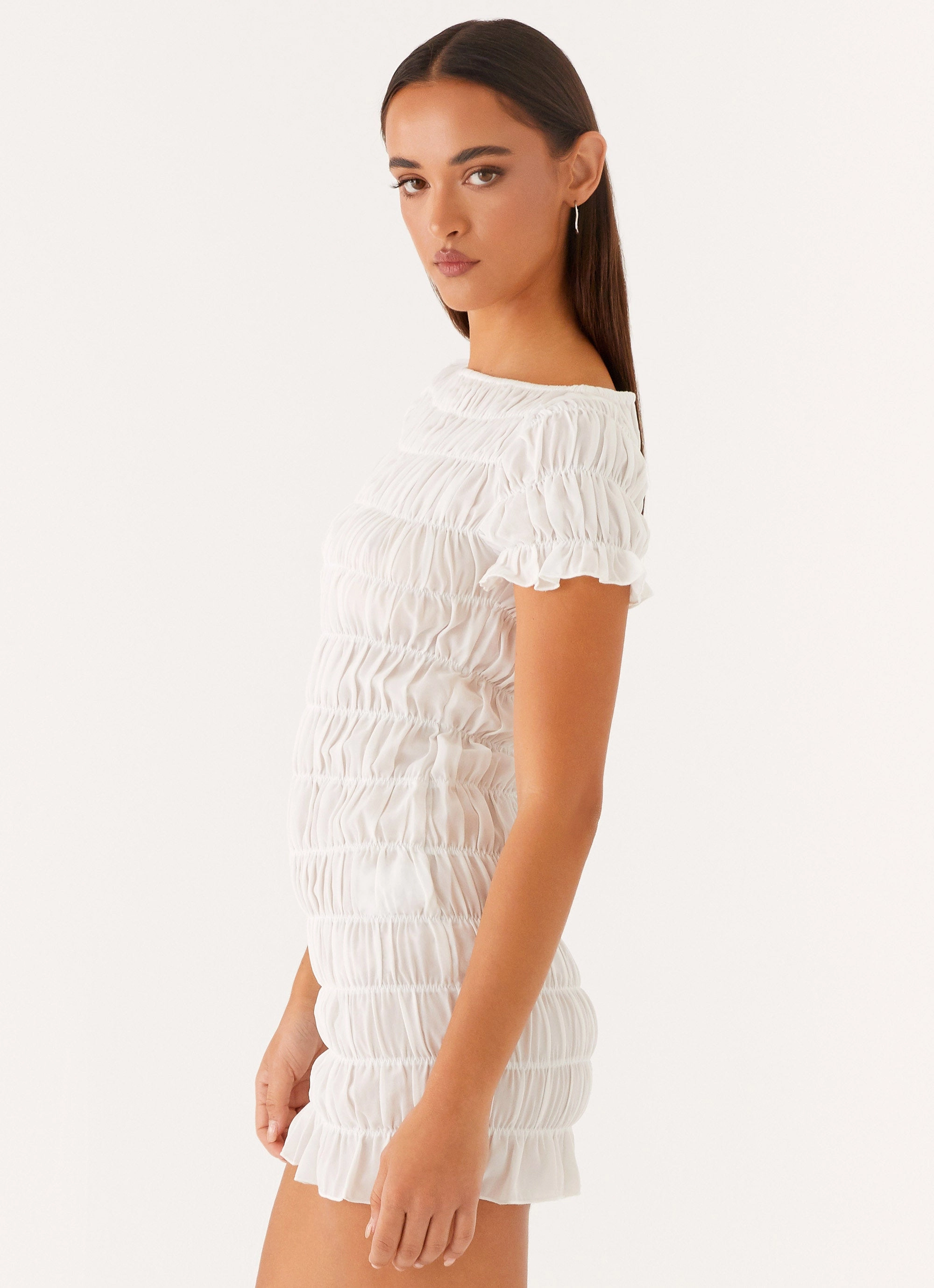Rita Ruched Mini Dress - White Effortless Wear
