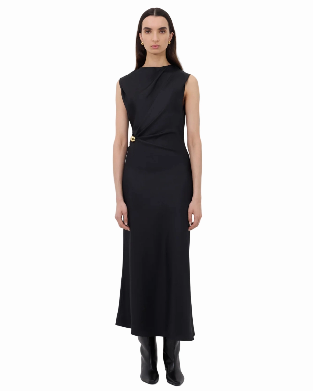 Roan Draped Dress in Black Unlined Look