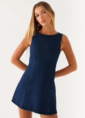 Rochelle Denim Mini Dress - Blue Fitted Shape Coastal Soft