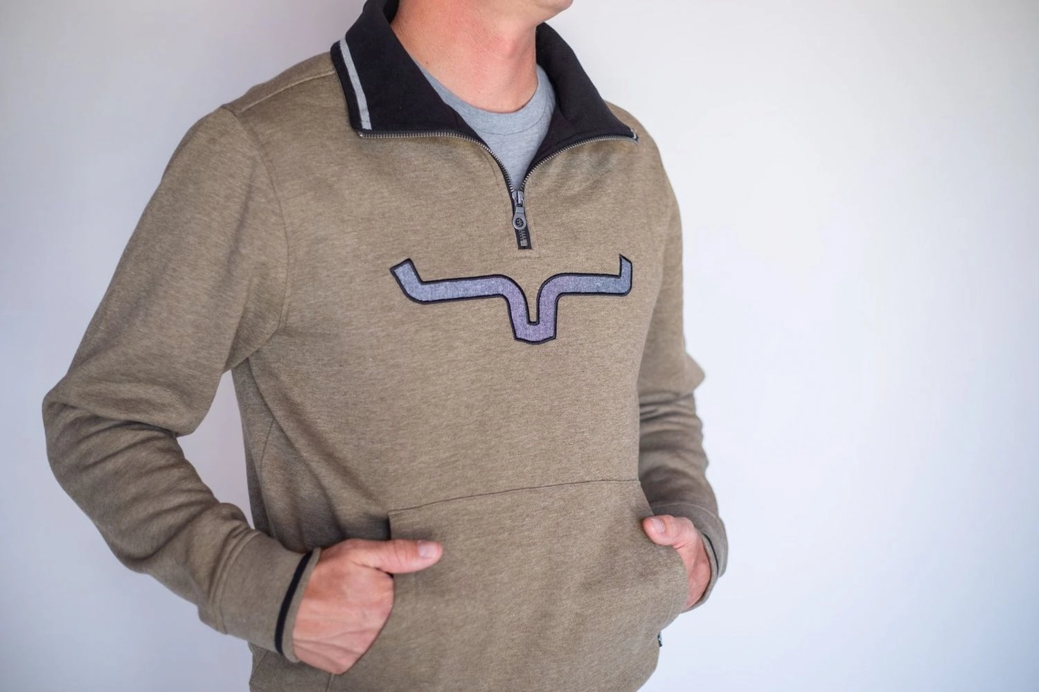 Kimes Ranch Mens Filmore Army Heather Cotton blend Hoodie Clean Minimal Look