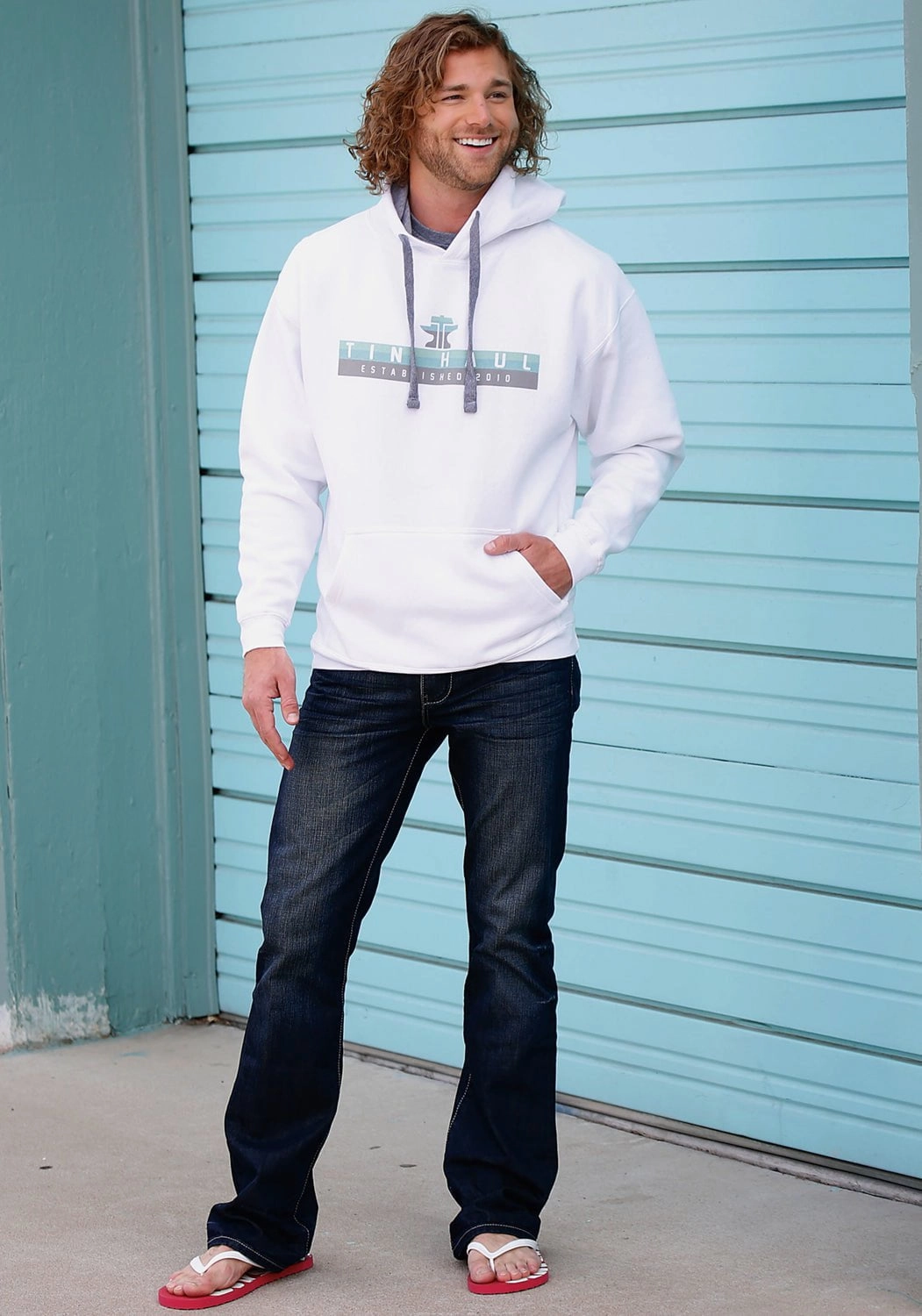 Flexible Fit Wear Tin Haul Mens Gradiated Color White Cotton Blend Hoodie