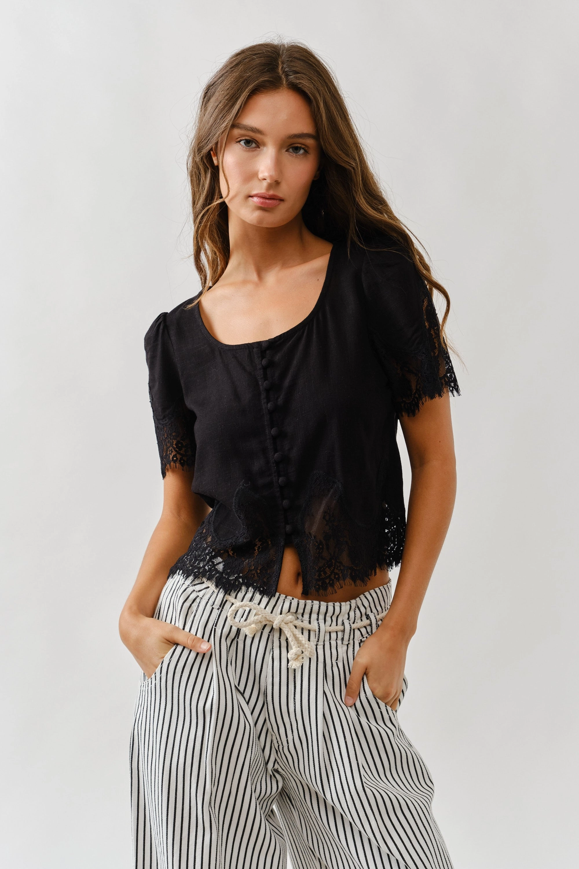 Romantic Lace Blouse - Black Regular Fit