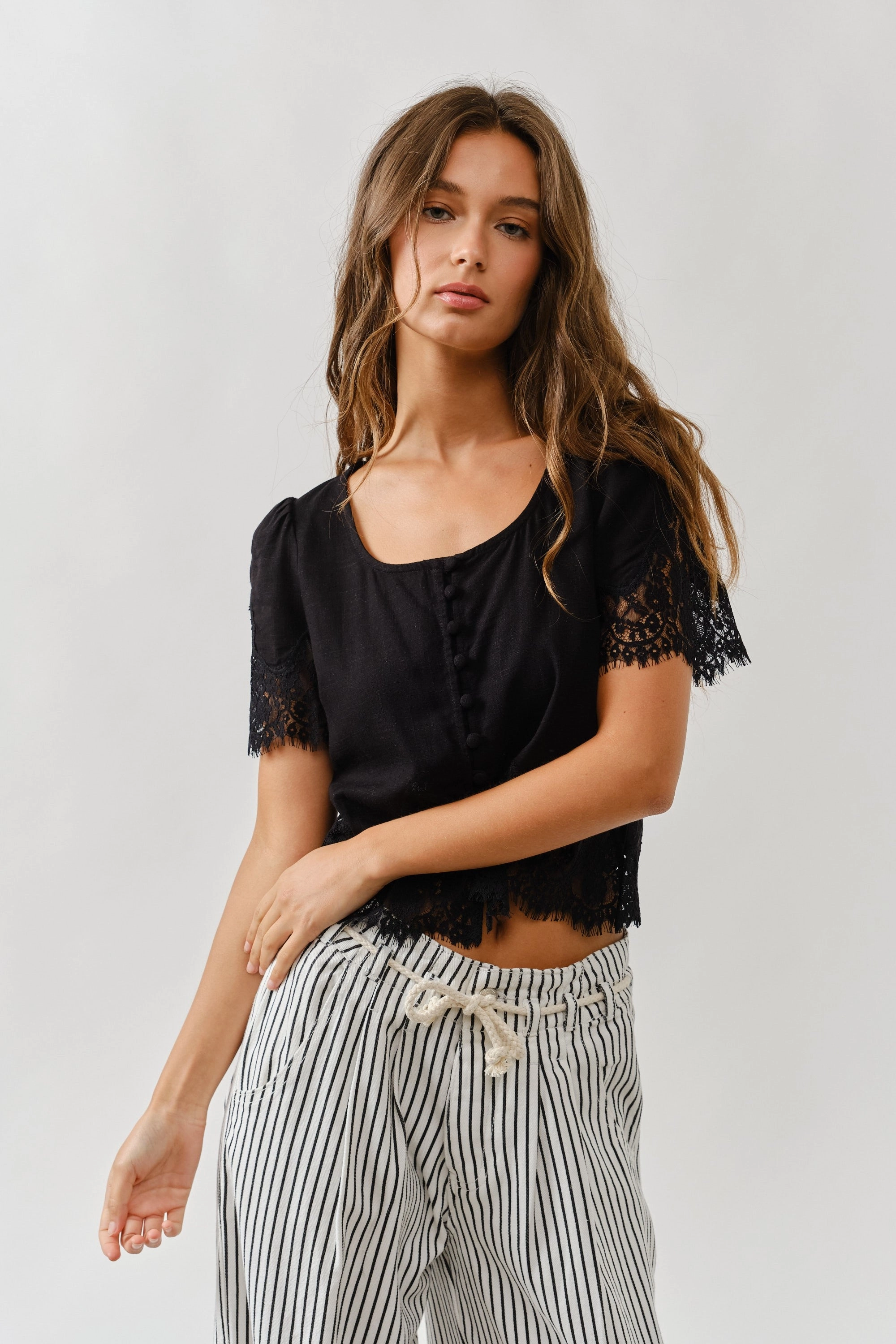 Cozy Fit Romantic Lace Blouse - Black