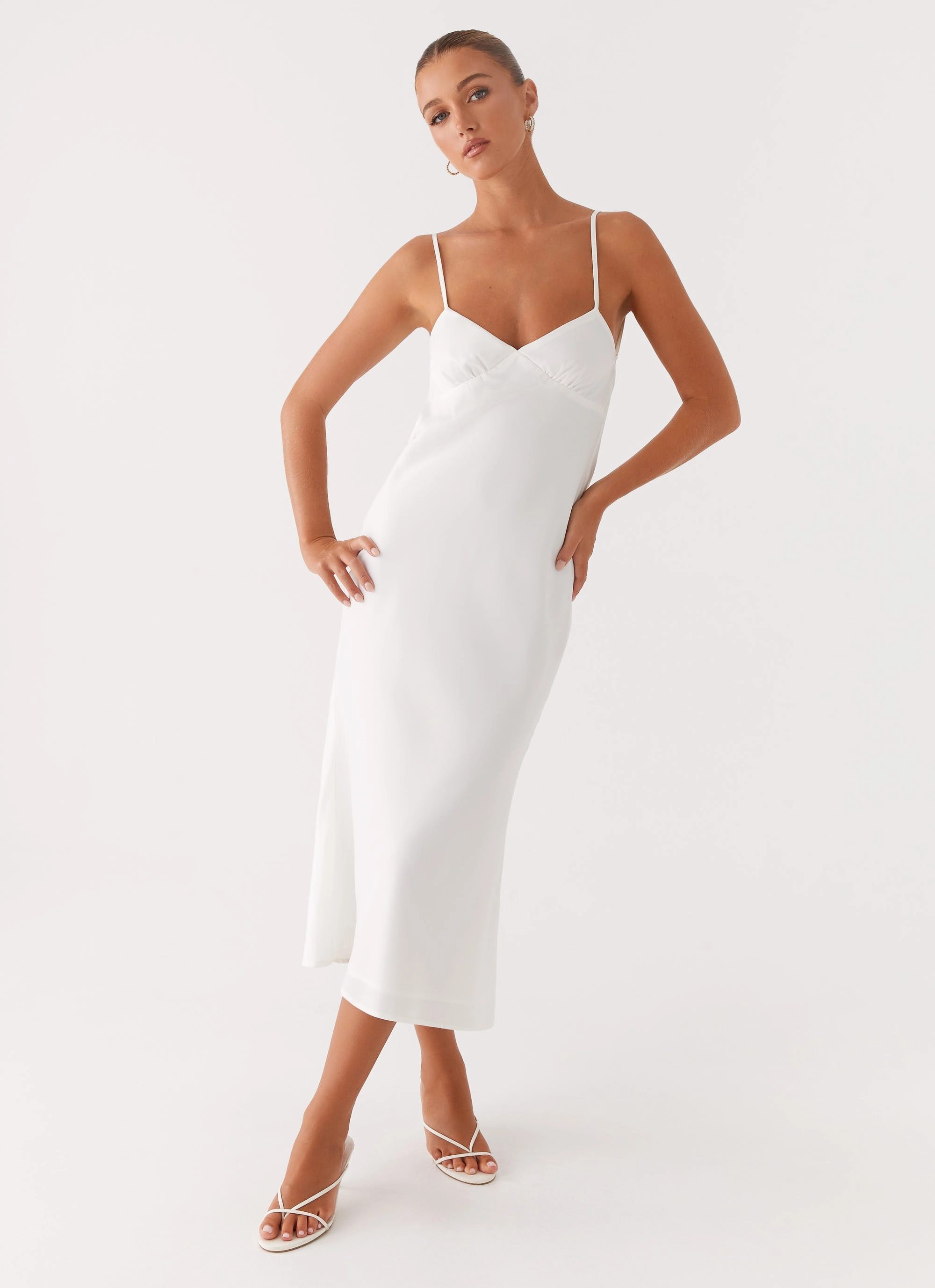 All-day Comfort High-Neck Bentley Midi Dress - White