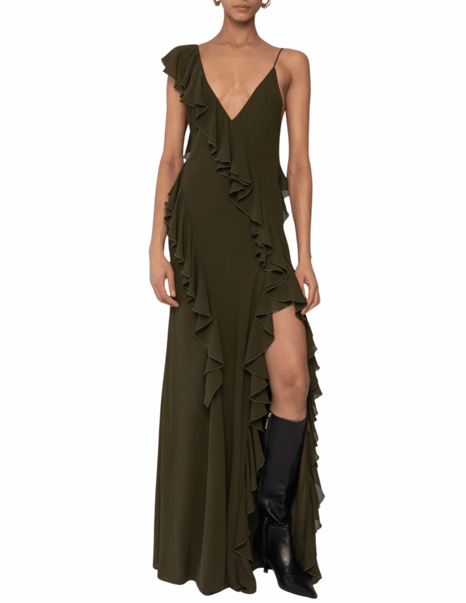 Chic Tone Ronny Kobo Olivialle Asymmetrical Ruffle Maxi Dress