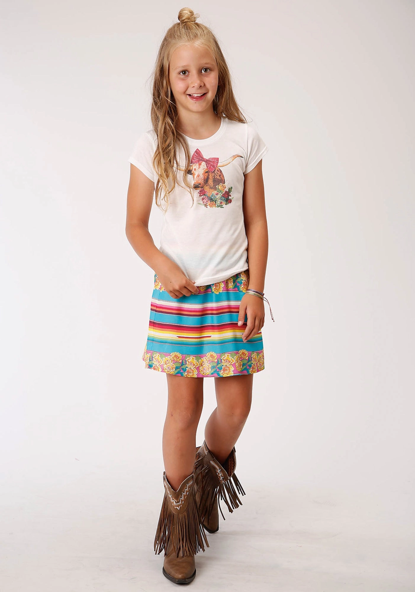 Light Motion Season To Season Roper Girls Kids Multi-Color Rayon/Nylon Serape Print Skirt
