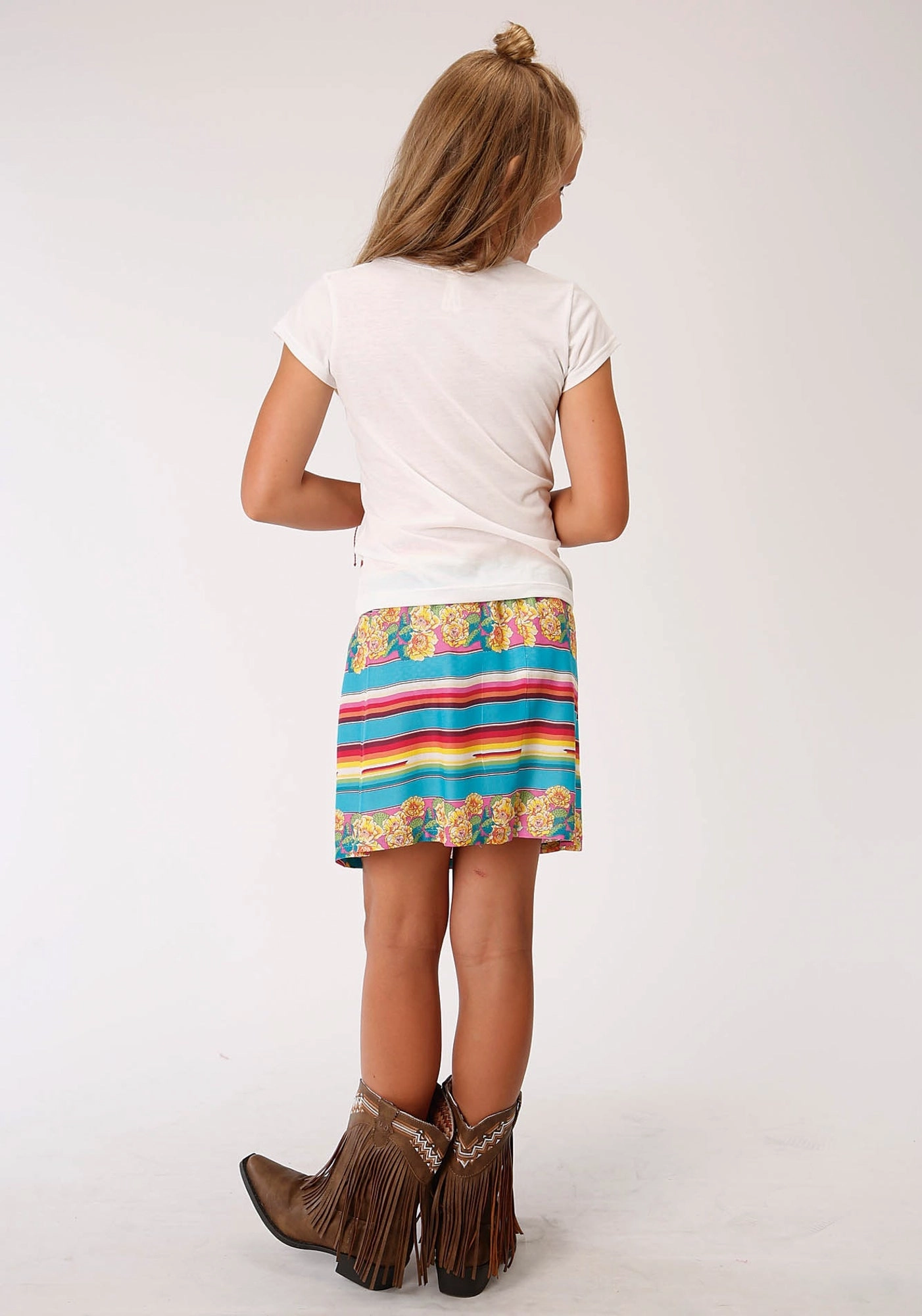 Minimalist Chic Roper Girls Kids Multi-Color Rayon/Nylon Serape Print Skirt