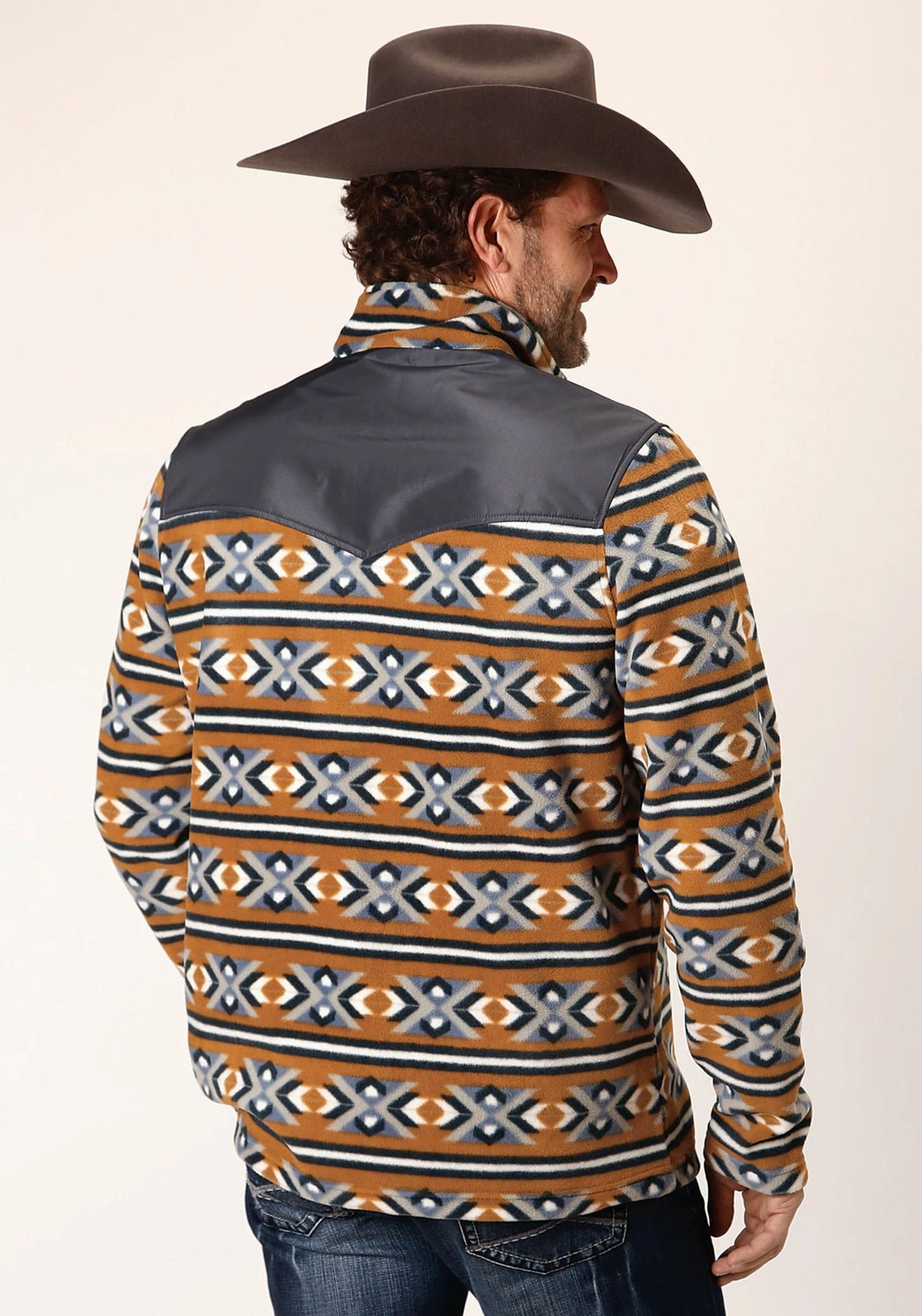 BondedZipperGuards Sleek Layer Fit Roper Mens Aztec Print Orange 100% Polyester Fleece Jacket