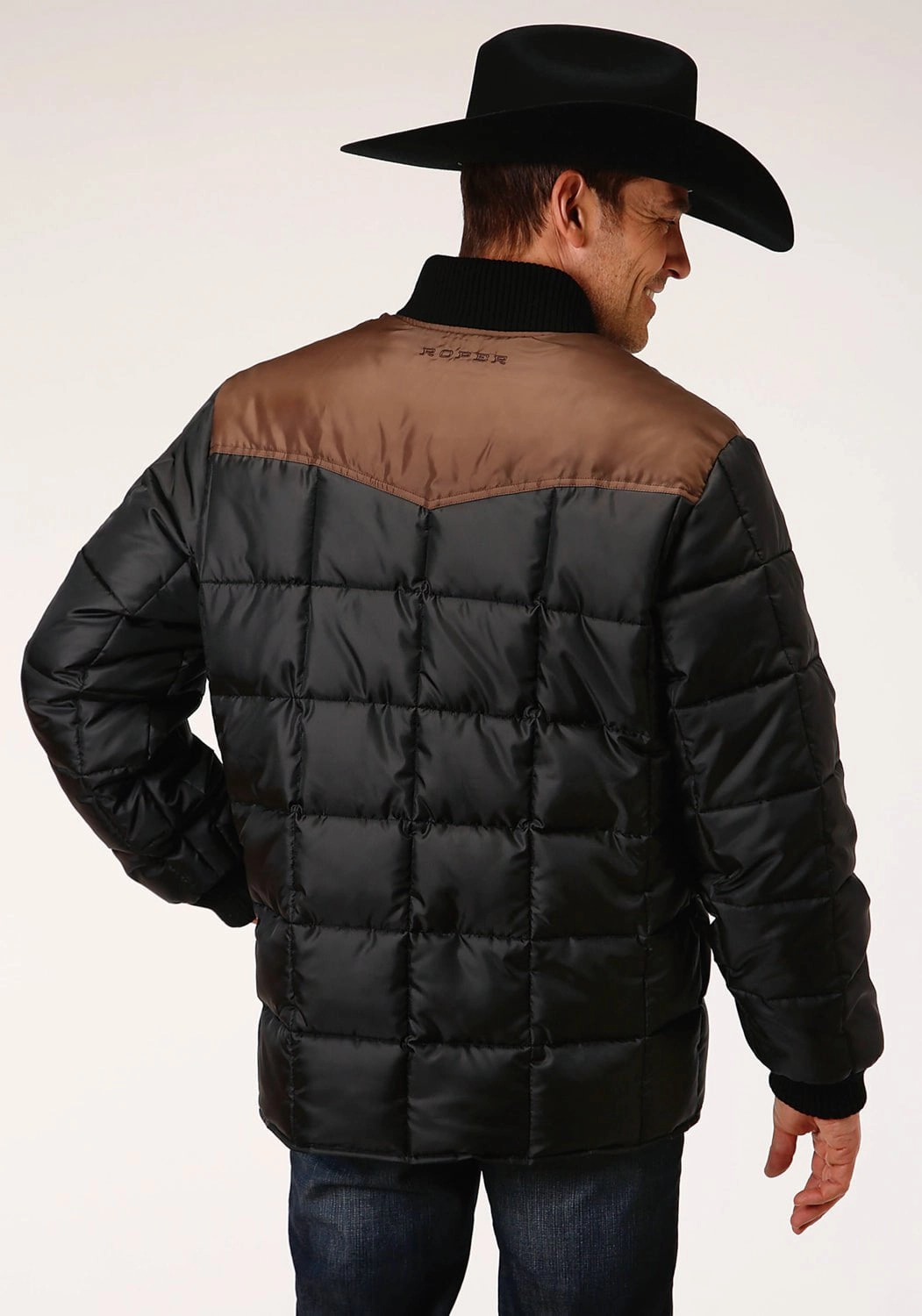 Roper Mens Black/Brown Polyester Insulated Jacket Warm Layers elastic waistband